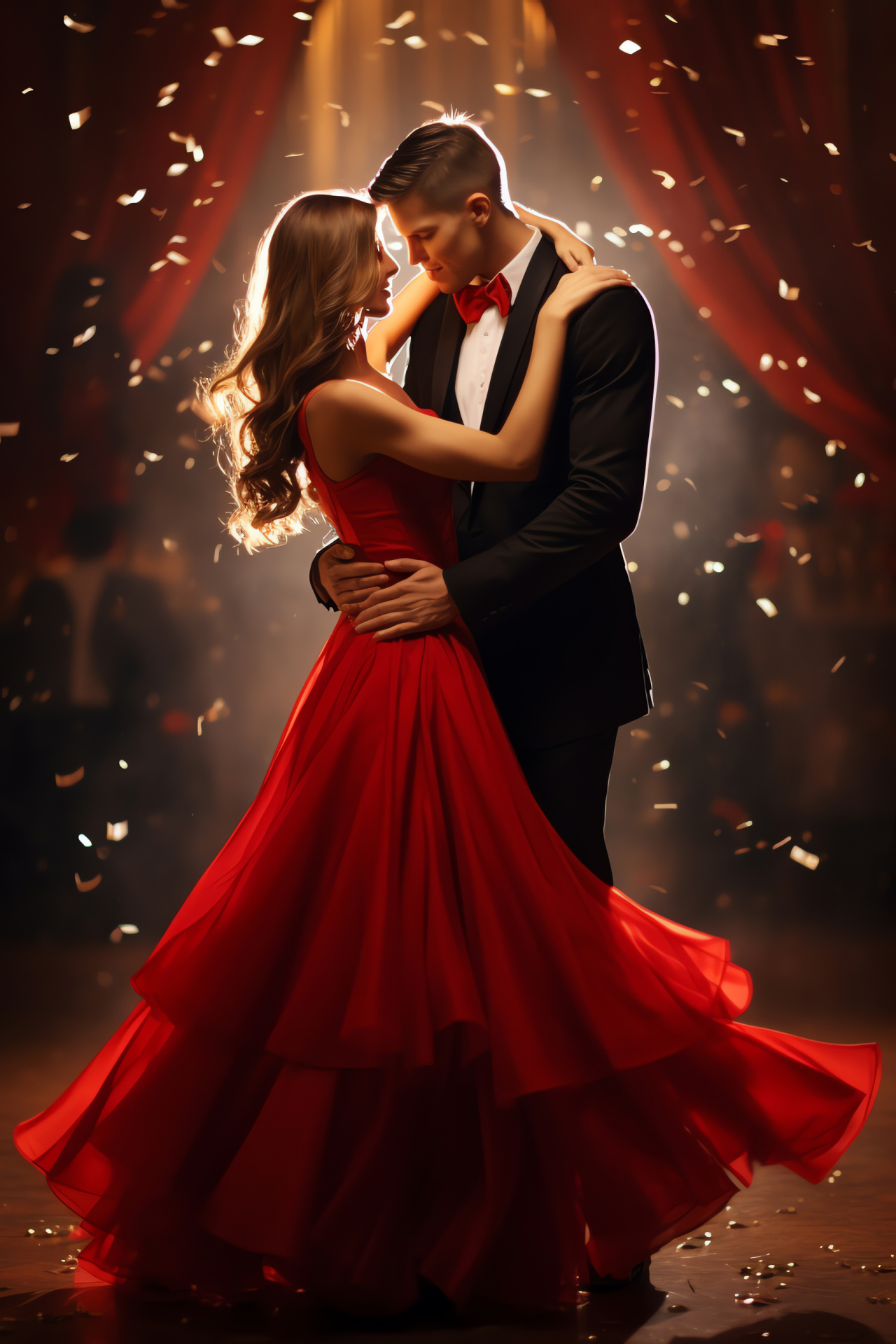 Valentine's Day festivity, Couple's romantic event, Elegant attire, Dance celebration, Love, HD Phone Image