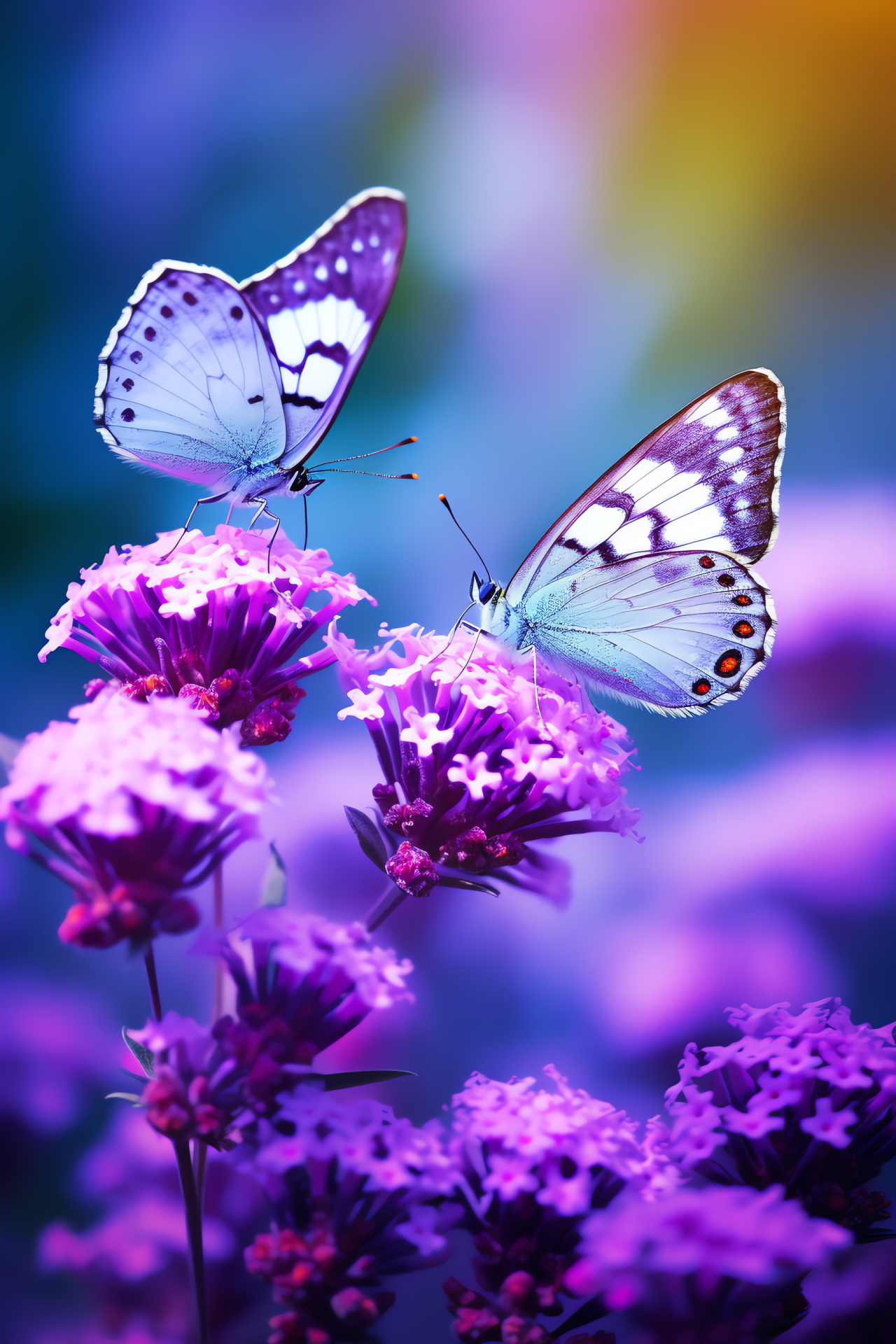 Purple Butterflies, delicate creatures, lavender plants, natural environment, tranquil scenery, HD Phone Wallpaper