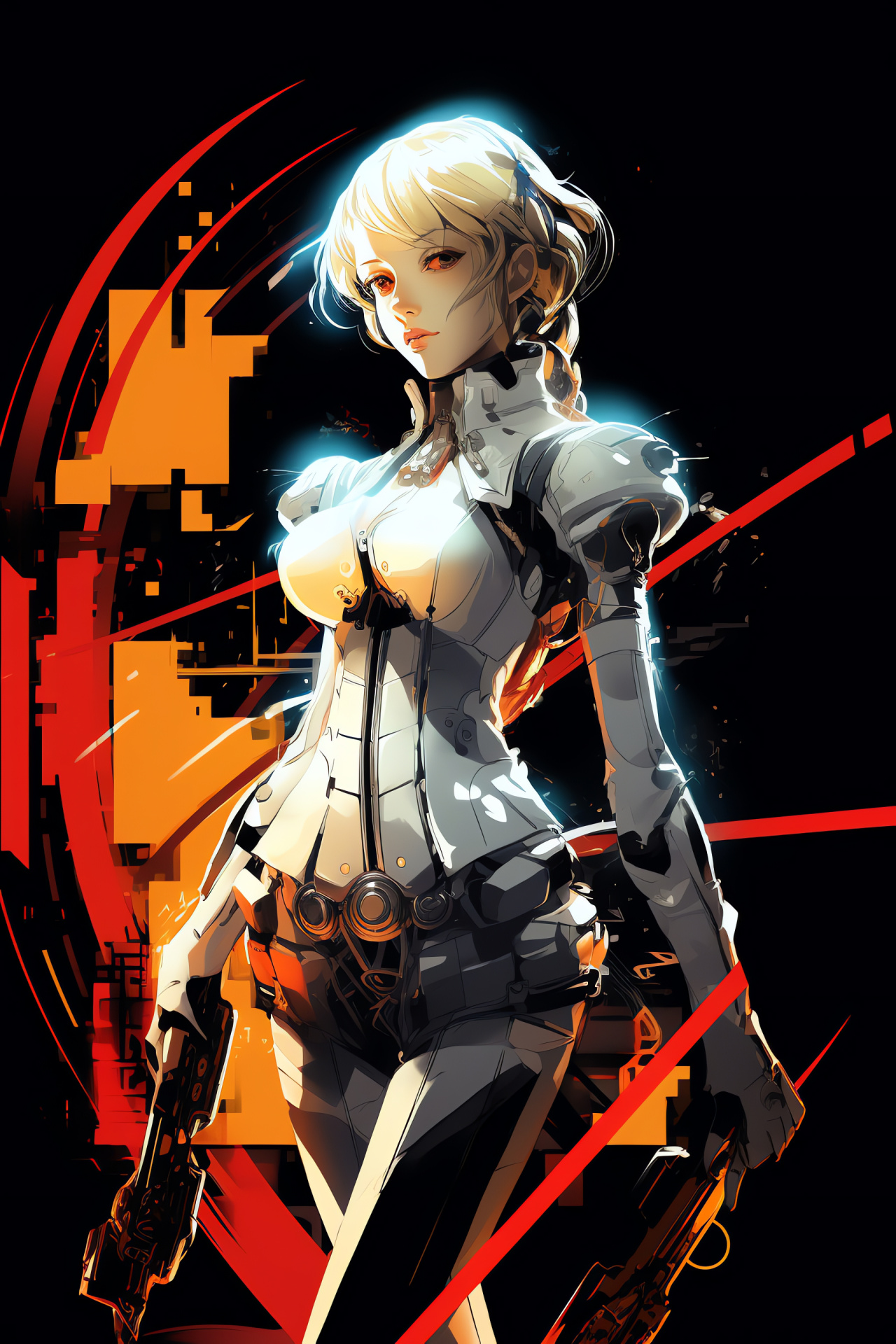Aigis, Persona 3 protagonist, Mechanical humanoid, Role-playing battle, Fiery spirit, HD Phone Wallpaper