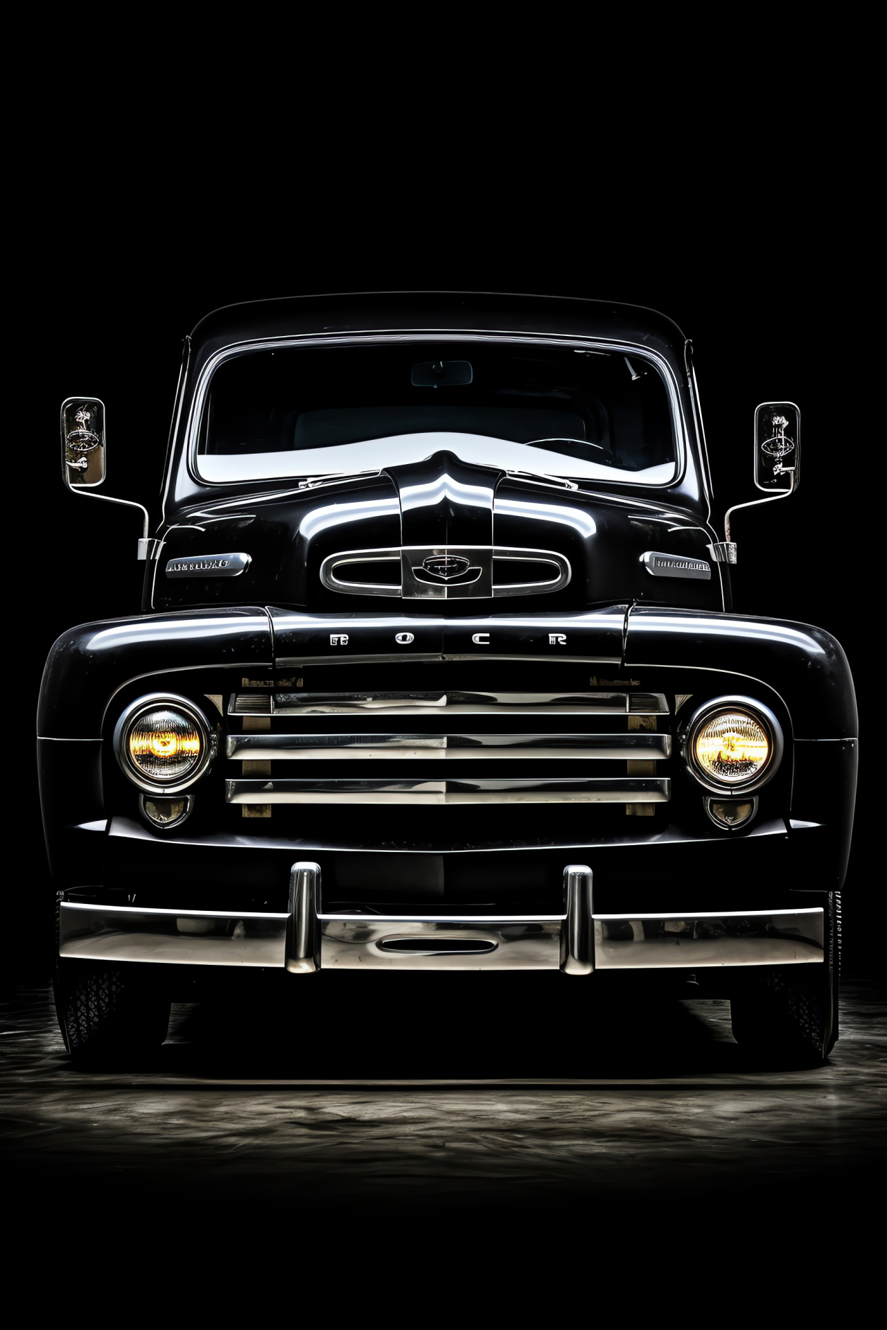 Ford Truck silhouette, F-350 model, expansive angle, matte black exterior, dark field, HD Phone Image