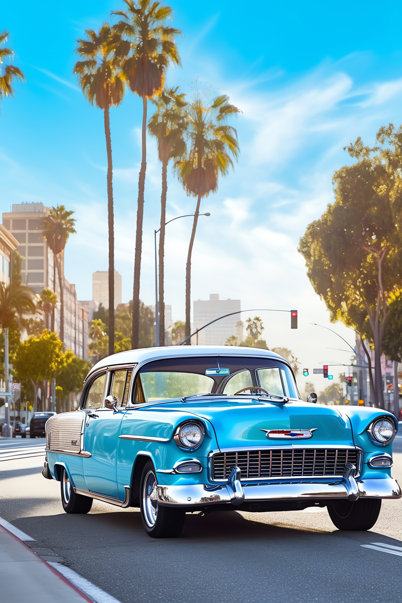 Chevrolet Bel Air classic, Iconic American car, Los Angeles heritage, 50s automotive culture, Hollywood neighborhood, HD Phone Image