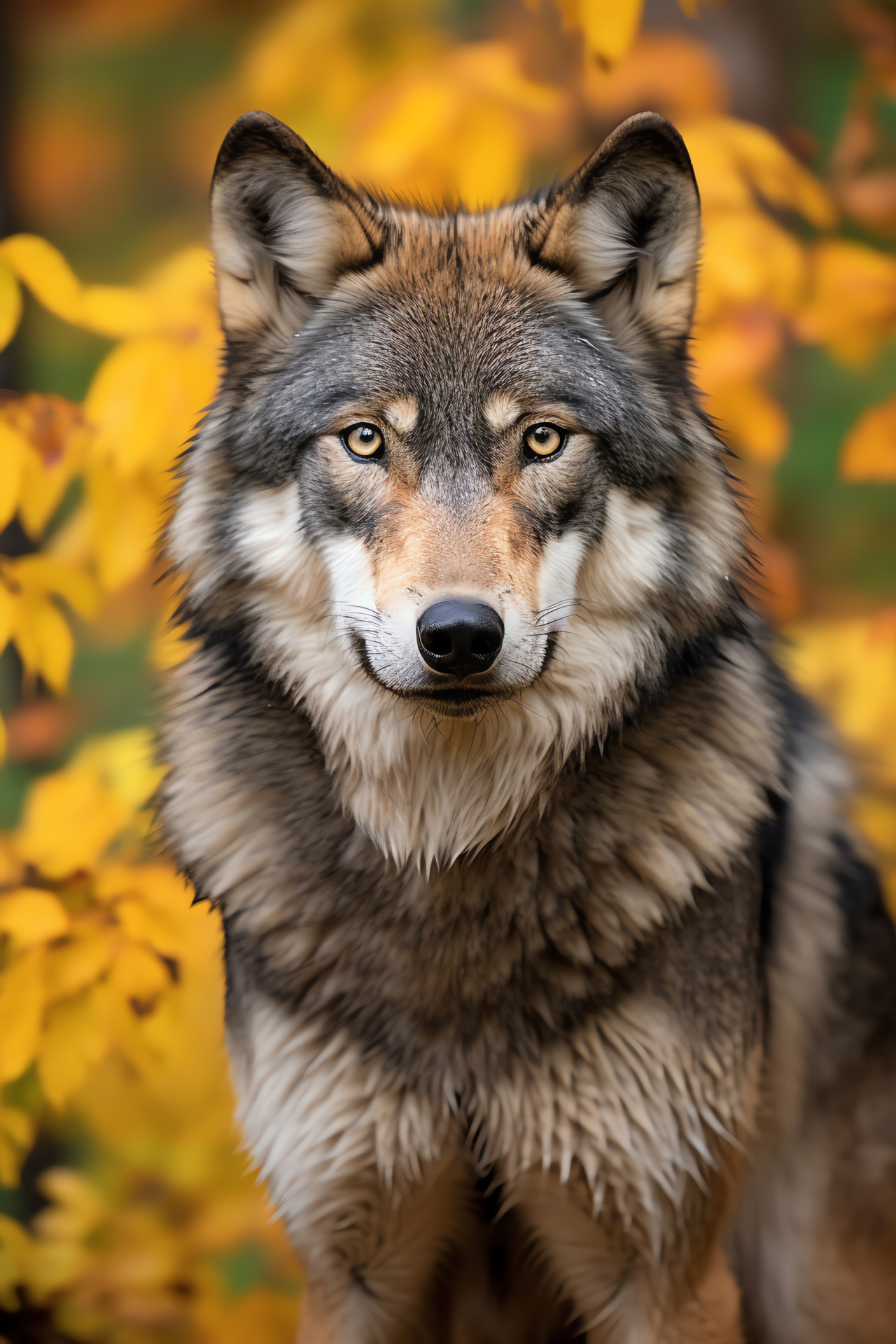 Gray canid, Keen perception, Timbered palette, Umber dusting, Rich fur tapestry, HD Phone Wallpaper