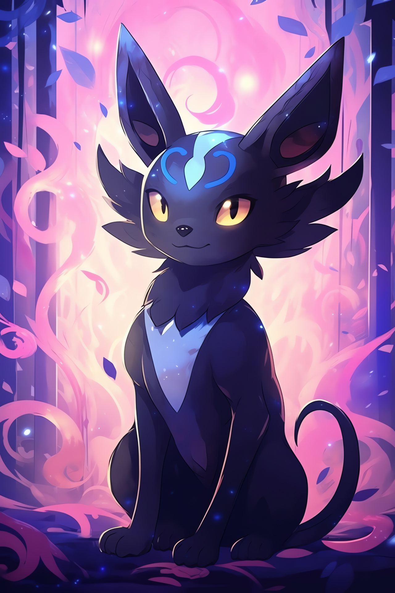 Enigmatic Pokemon Umbreon, Nighttime Creature, Golden Glowing Ornaments, Ruby-optic Stare, Mysterious Energy, HD Phone Wallpaper