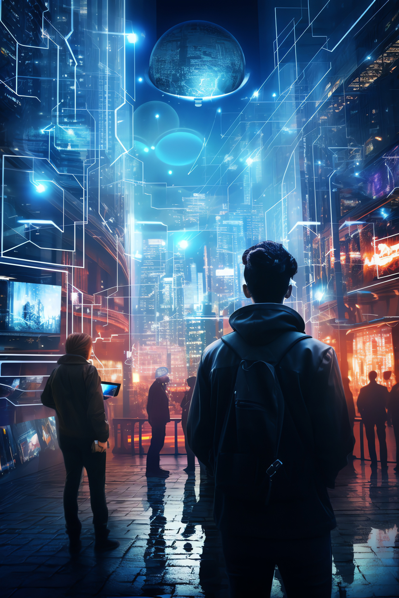 Futuristic urban scope, Cyber infiltrators, Secure compound, Modern cityscape, Digital security zone, HD Phone Wallpaper