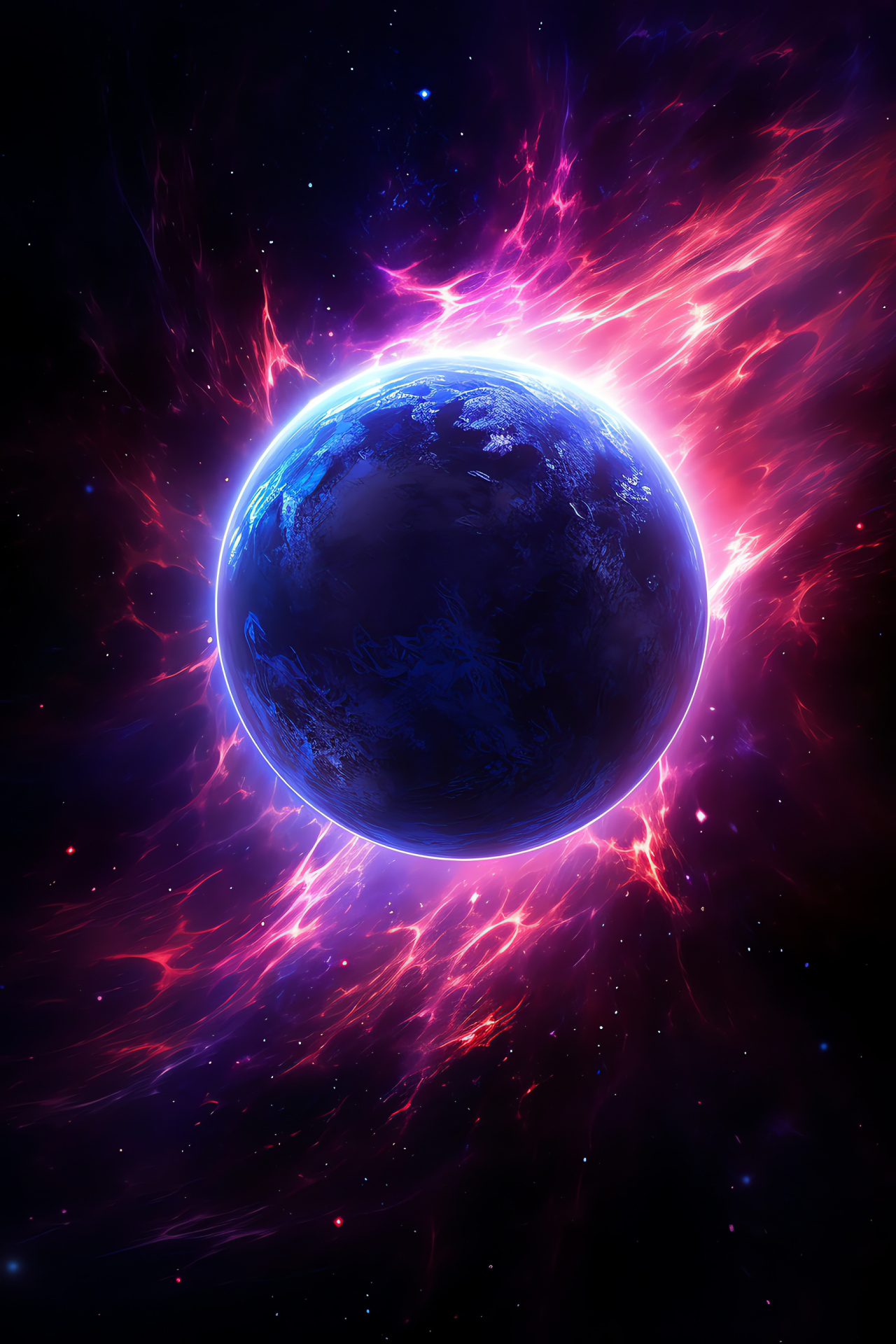 Outer space depth, Galactic neon show, Cosmic blues, Purples of the night sky, Aurora-like eclipse, HD Phone Image