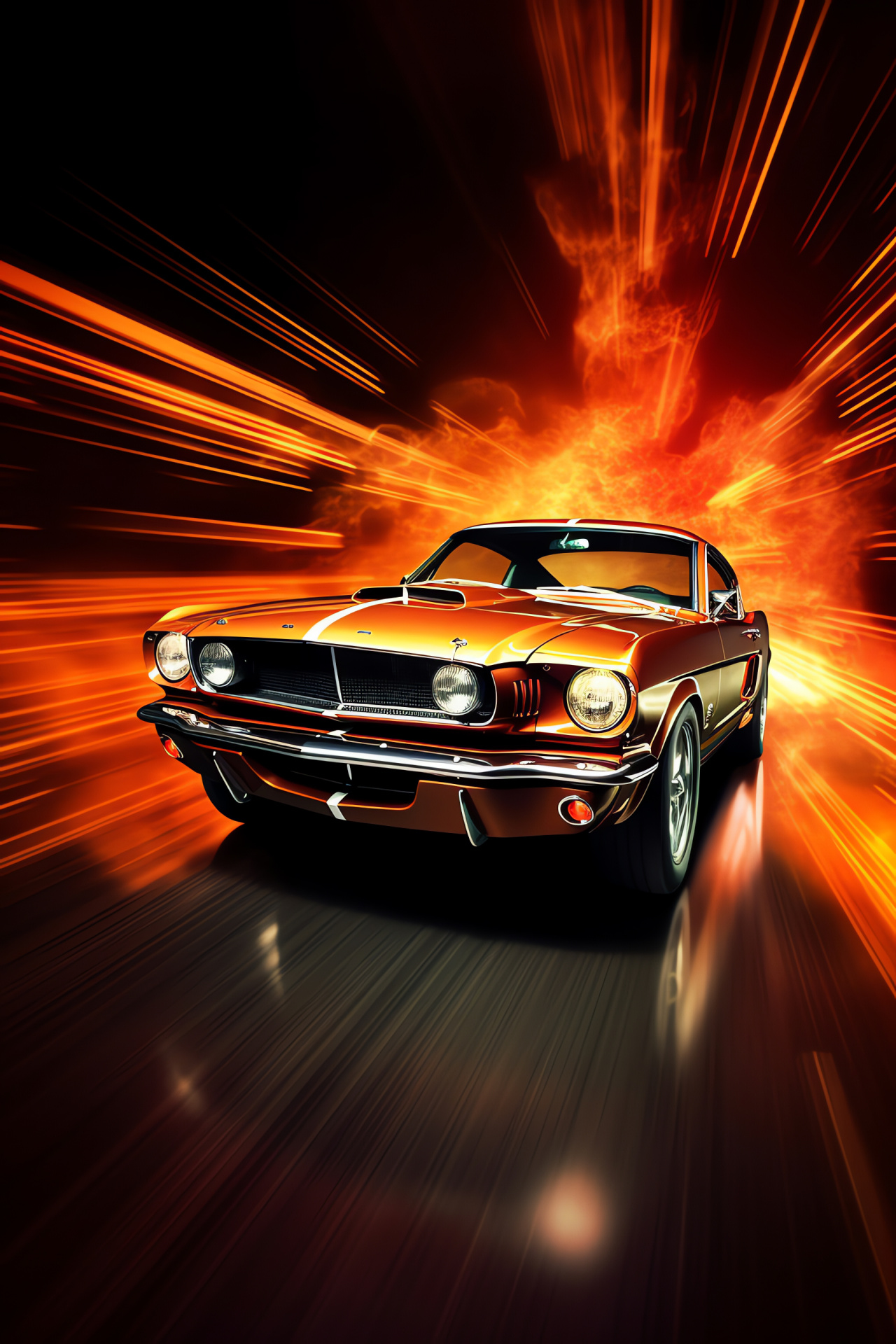 Ford Mustang, Radiant glow backdrop, Automotive dynamism, Muscle car stance, Engineering marvel, HD Phone Wallpaper