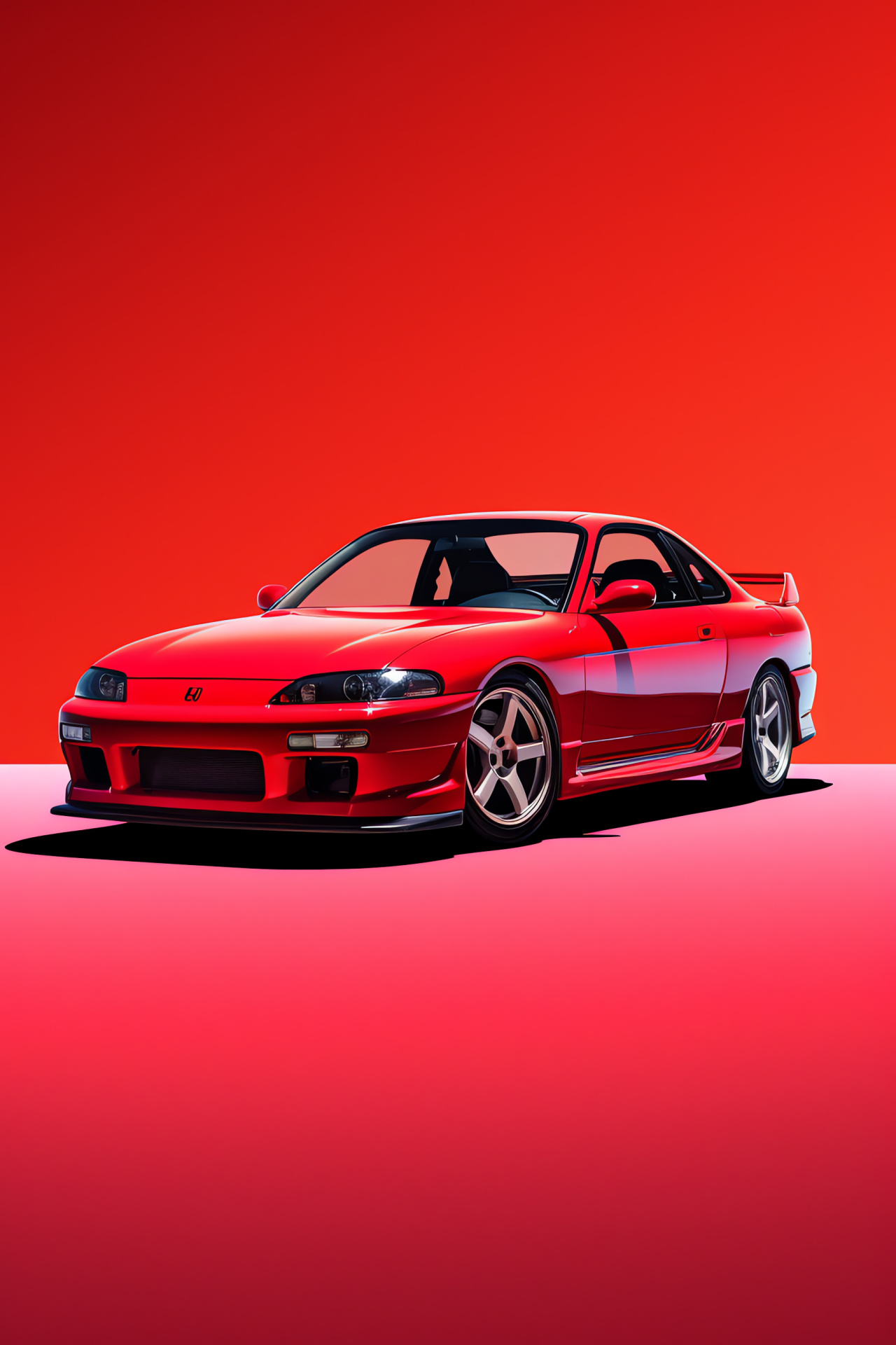 S15 Silvia Spec-S model, Vivid red paintwork, Elevated auto view, Monochrome background, Sporty aesthetic, HD Phone Wallpaper