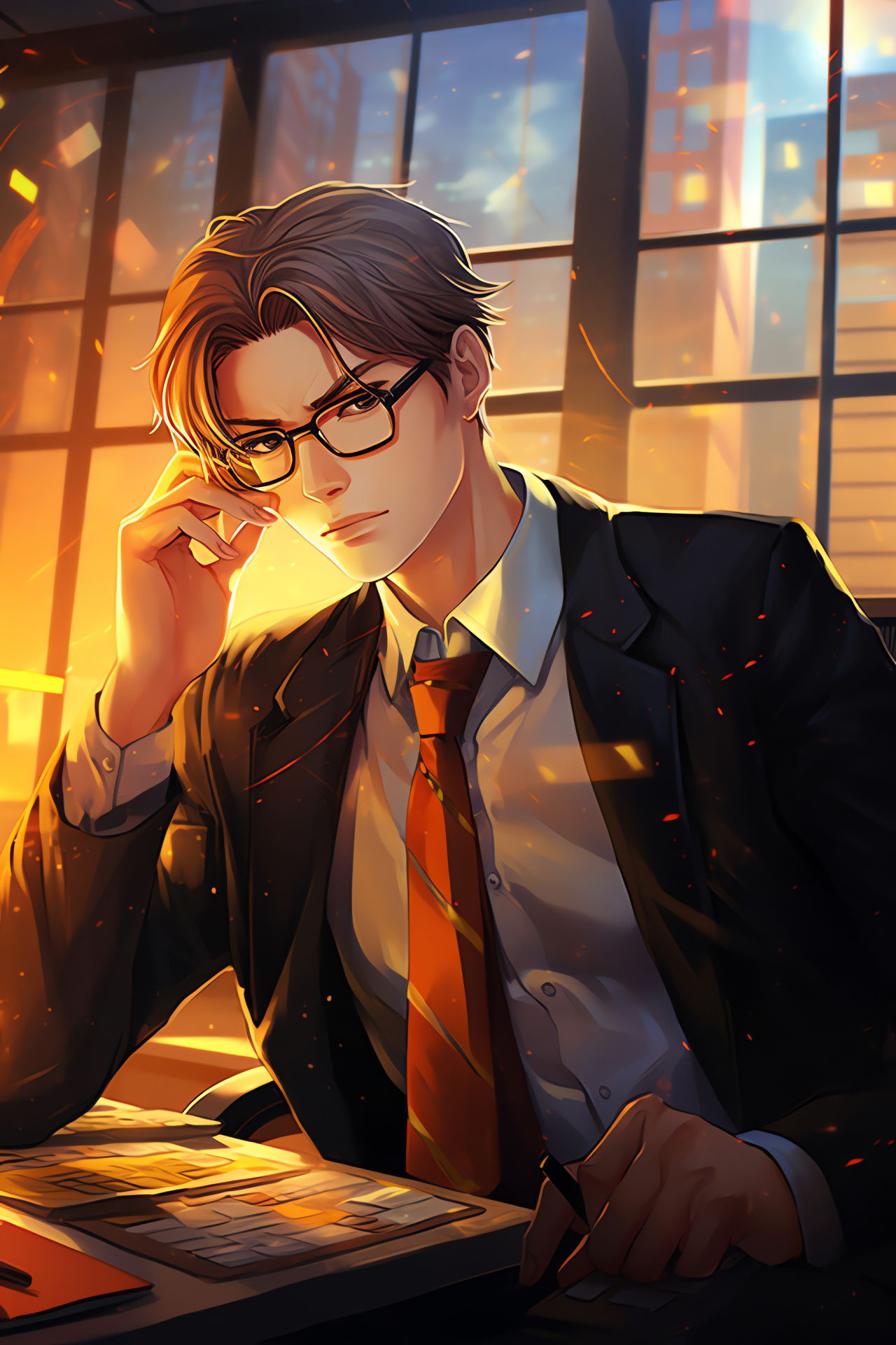 Visual novel scene, Mystic Messenger Jaehee, Energetic motion, Professional wear, Office backdrop, HD Phone Wallpaper