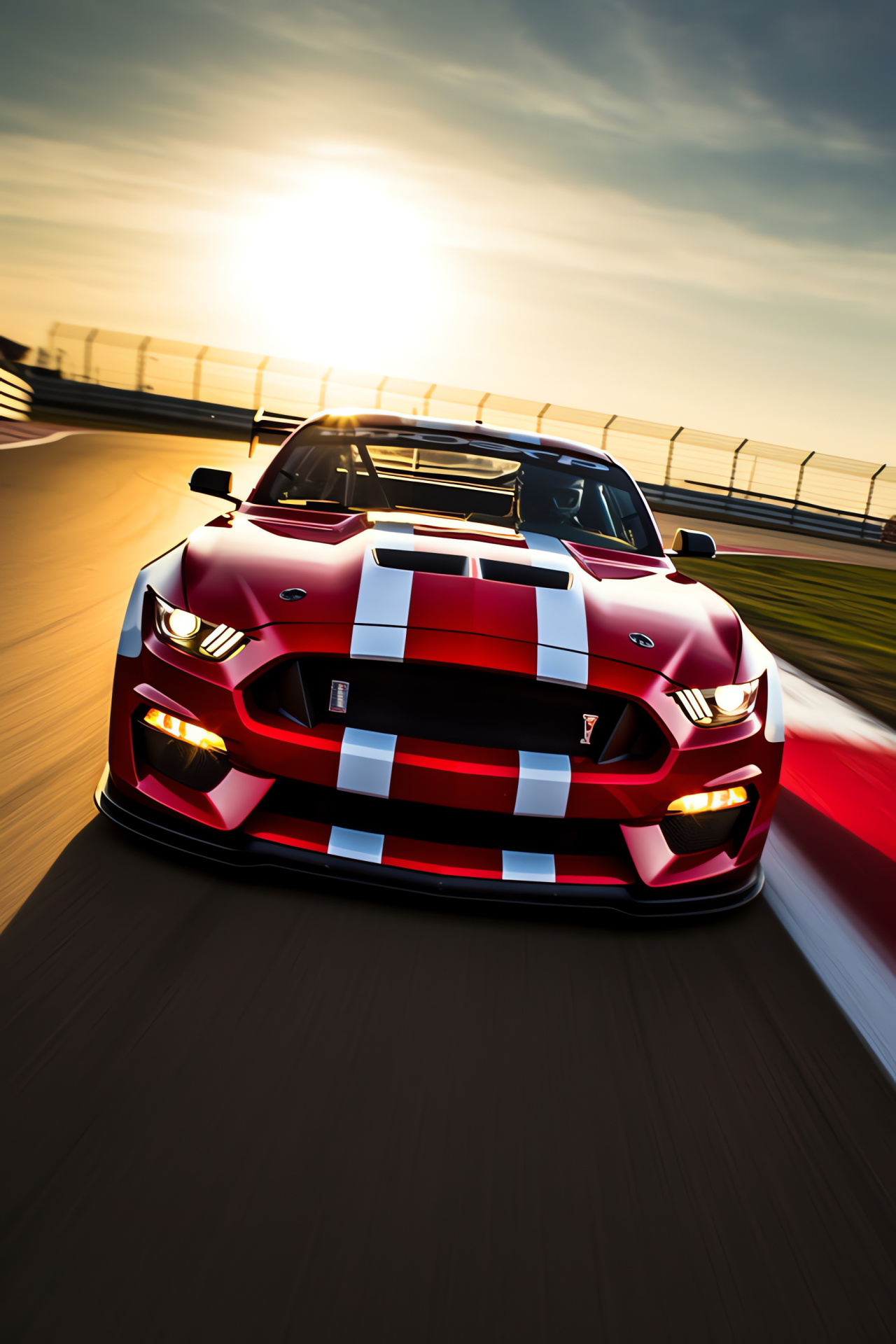 GT350R at race track, American sports car, Circuit Americas speed, S-curves technical section, Aero wing auto feature, HD Phone Image