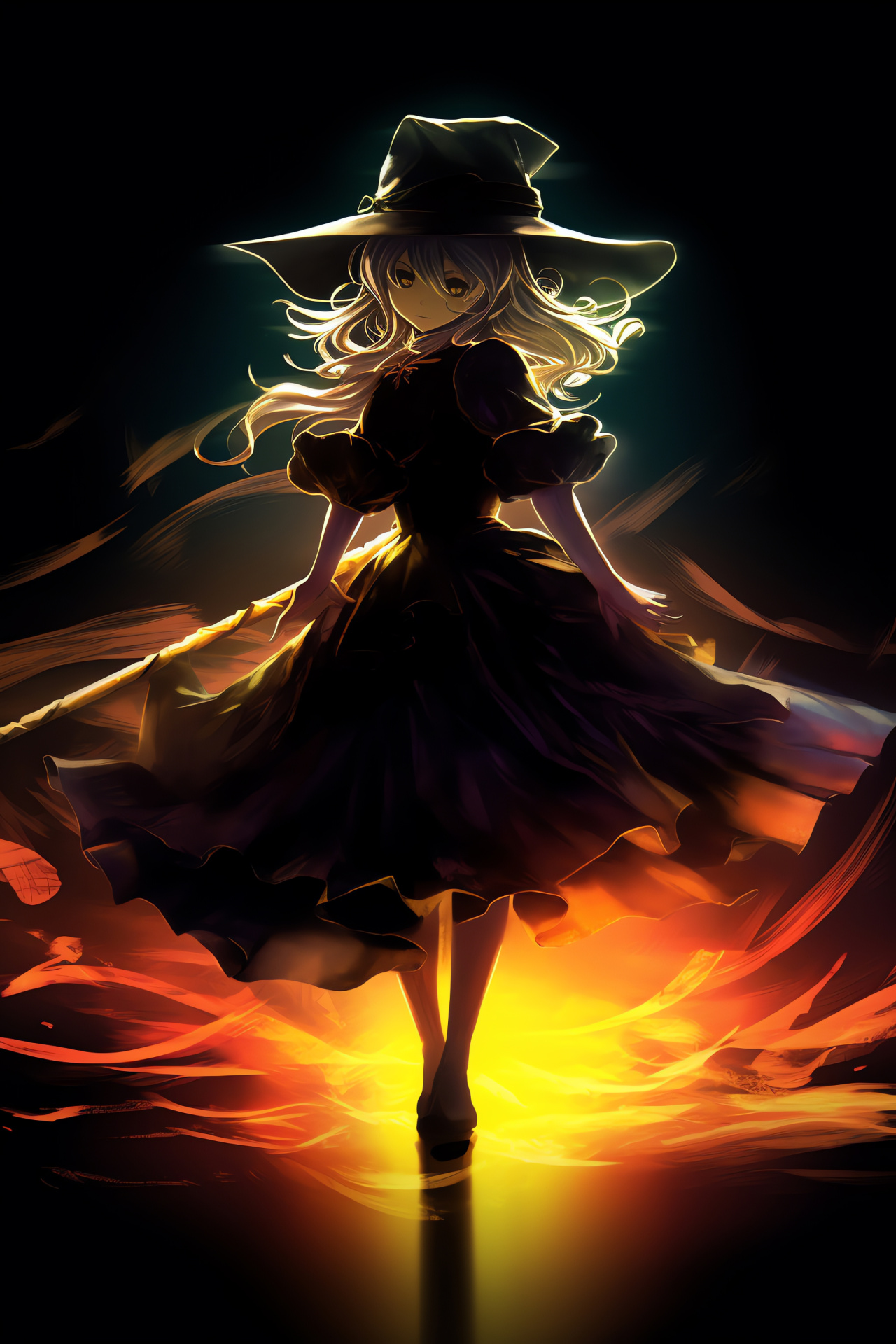 Marisa Kirisame, Mystic spellcaster, Dual-tone attire, Luminous eyes, Enchanted broom, HD Phone Image