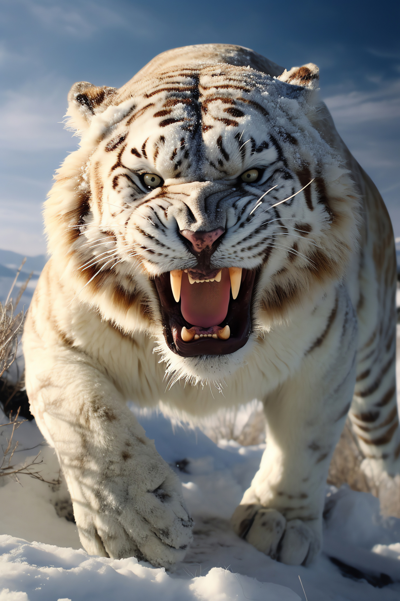 Extinct carnivore, fierce predator, prehistoric cat, Pleistocene fauna, powerful hunter, HD Phone Wallpaper