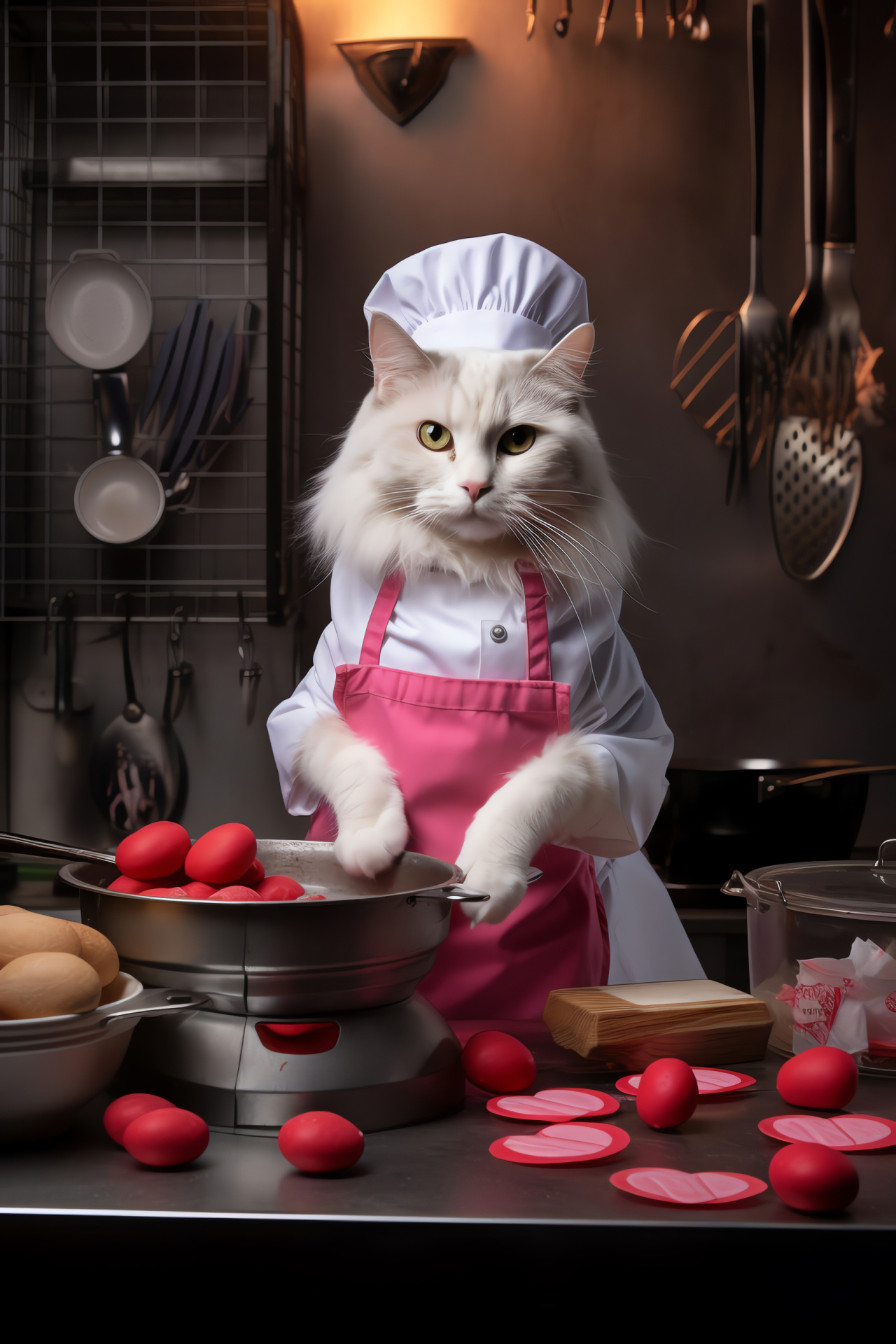 Valentine cat, Cooking ensemble, Bistro apron, Skilled cook attire, HD Phone Image