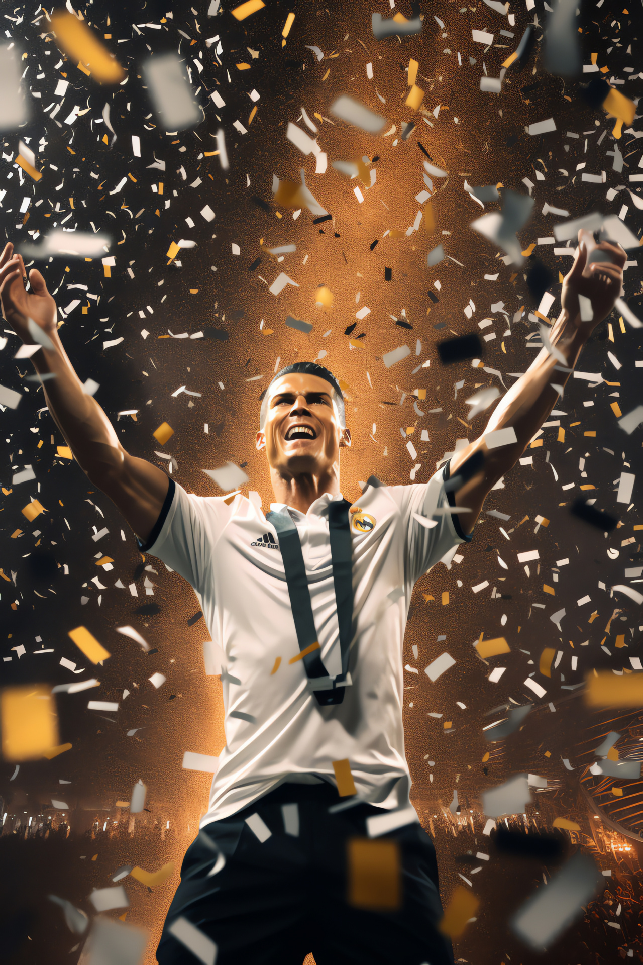 Ronaldo in victory, Field triumph, Soccer celebration, Joyous confetti, Competitive excellency, HD Phone Image