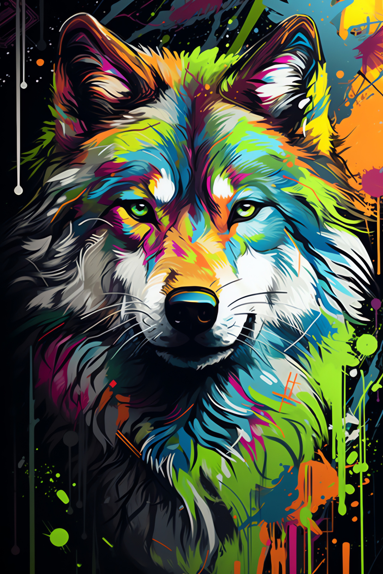 Urban Wolf Art, Canid Mural, Urban Park Setting, Graffiti Inspiration, Wild Animal Depiction, HD Phone Image