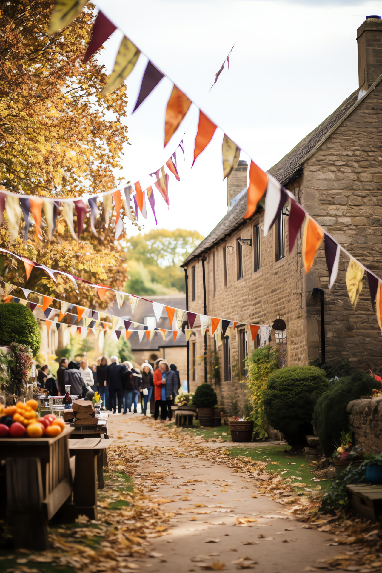 Thanksgiving village, Cotswold charm, Rustic dcor, Communal gathering, Patriotic streamers, HD Phone Wallpaper