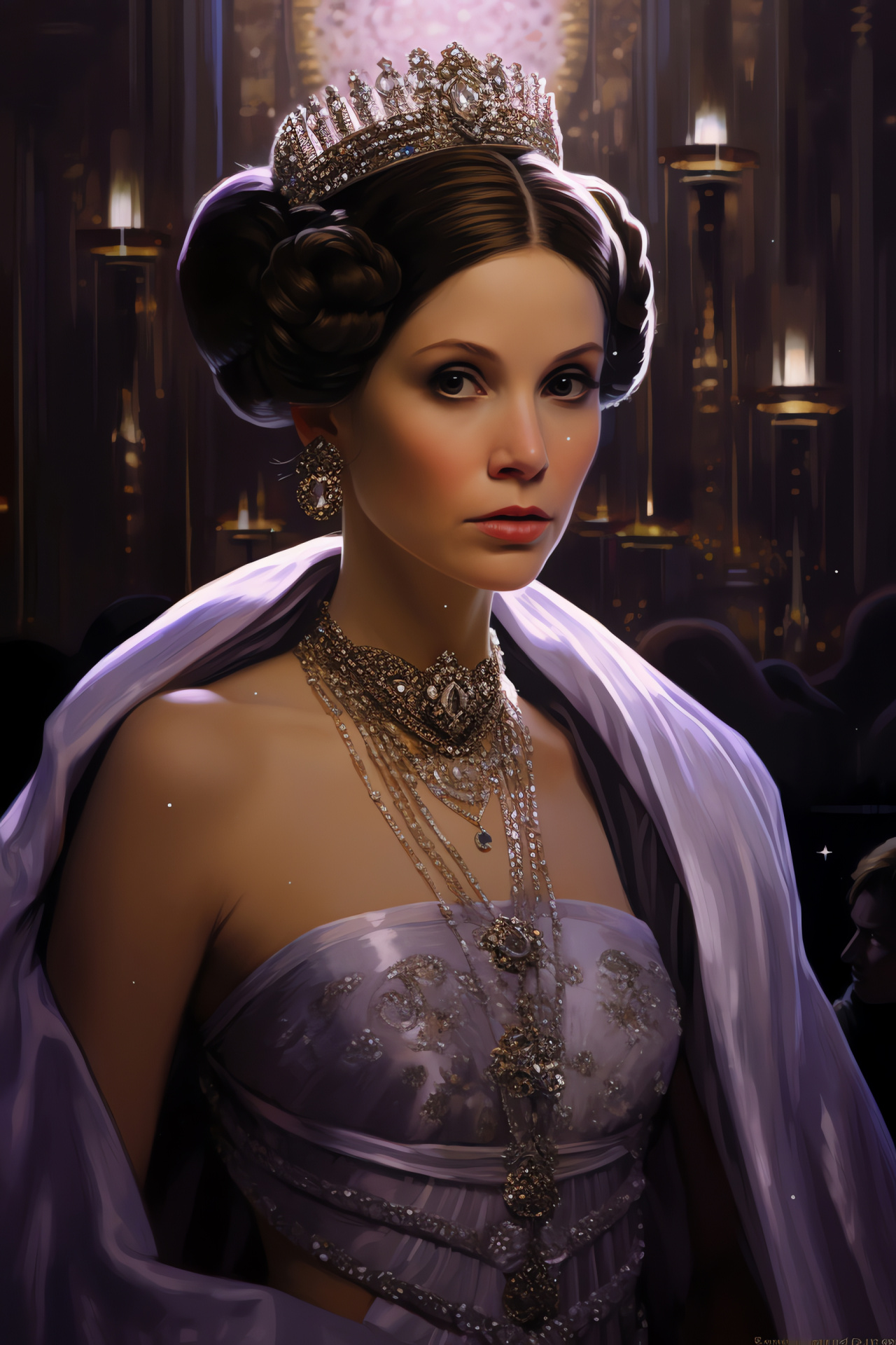 Leia Organa elegance, Noble attire, Ornate accessories, Regal portrait, Beauty of Alderaan, HD Phone Wallpaper
