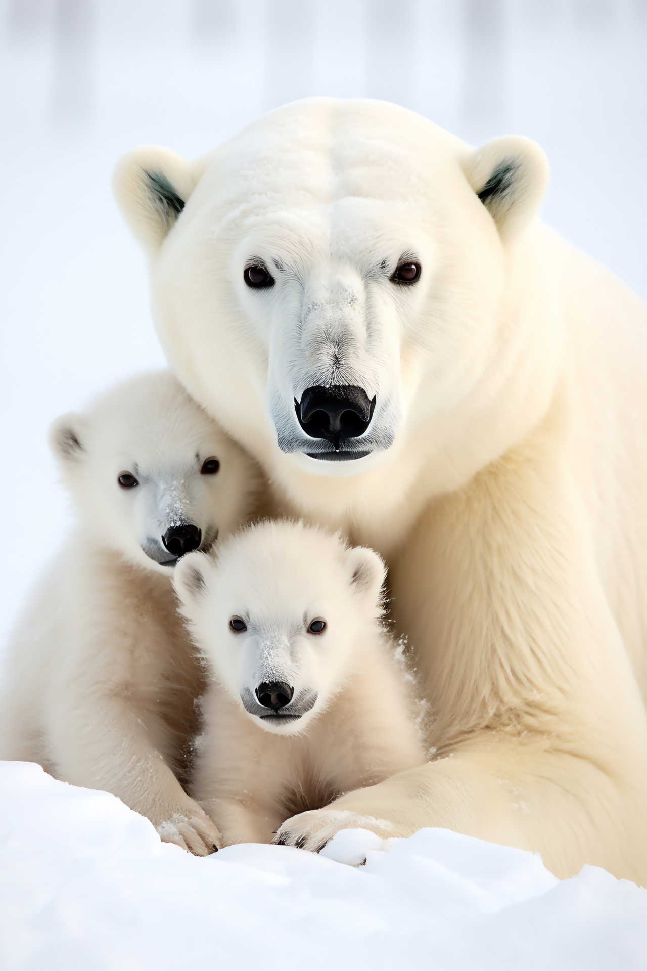 Maternal Instinct, Bear family, Arctic circle, Ursus survival, White carnivore, HD Phone Image