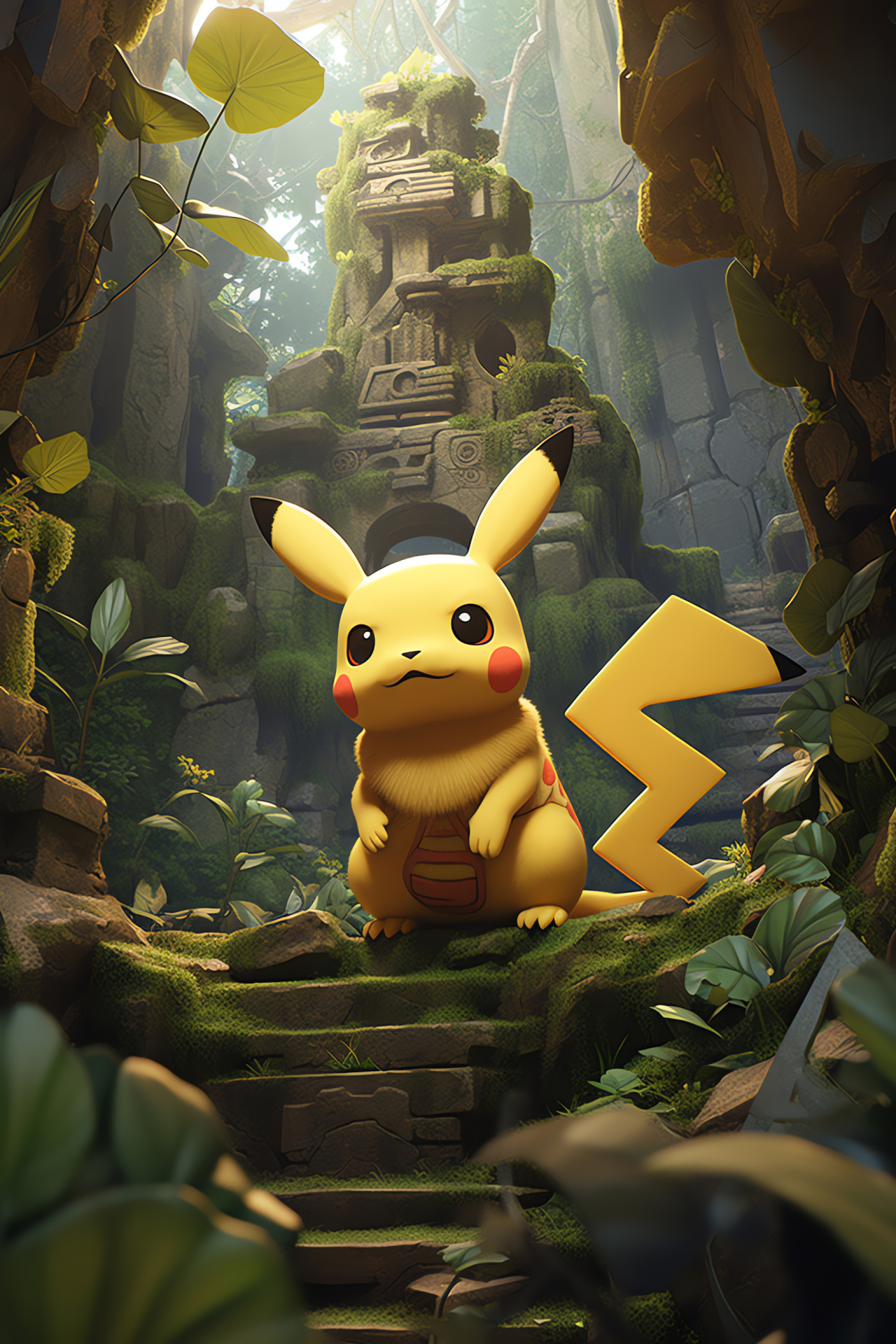 Pokmon habitat, Pikachu, Historical ruins, Tropical forest, Archeological wonder, HD Phone Image