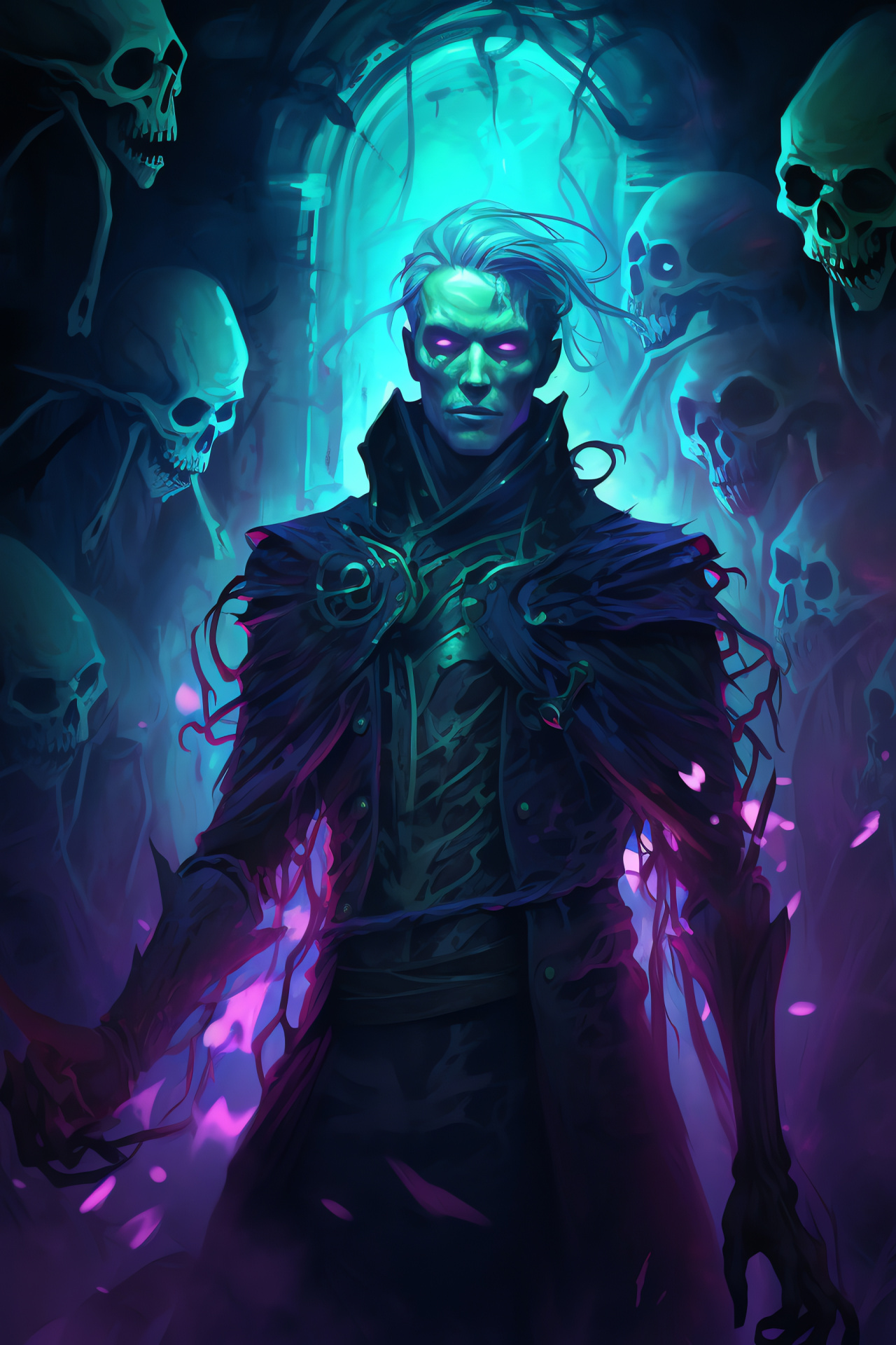 Necromancer domain, decayed mausoleum, twisted catacombs, conjuration ceremony, ethereal entities, HD Phone Wallpaper