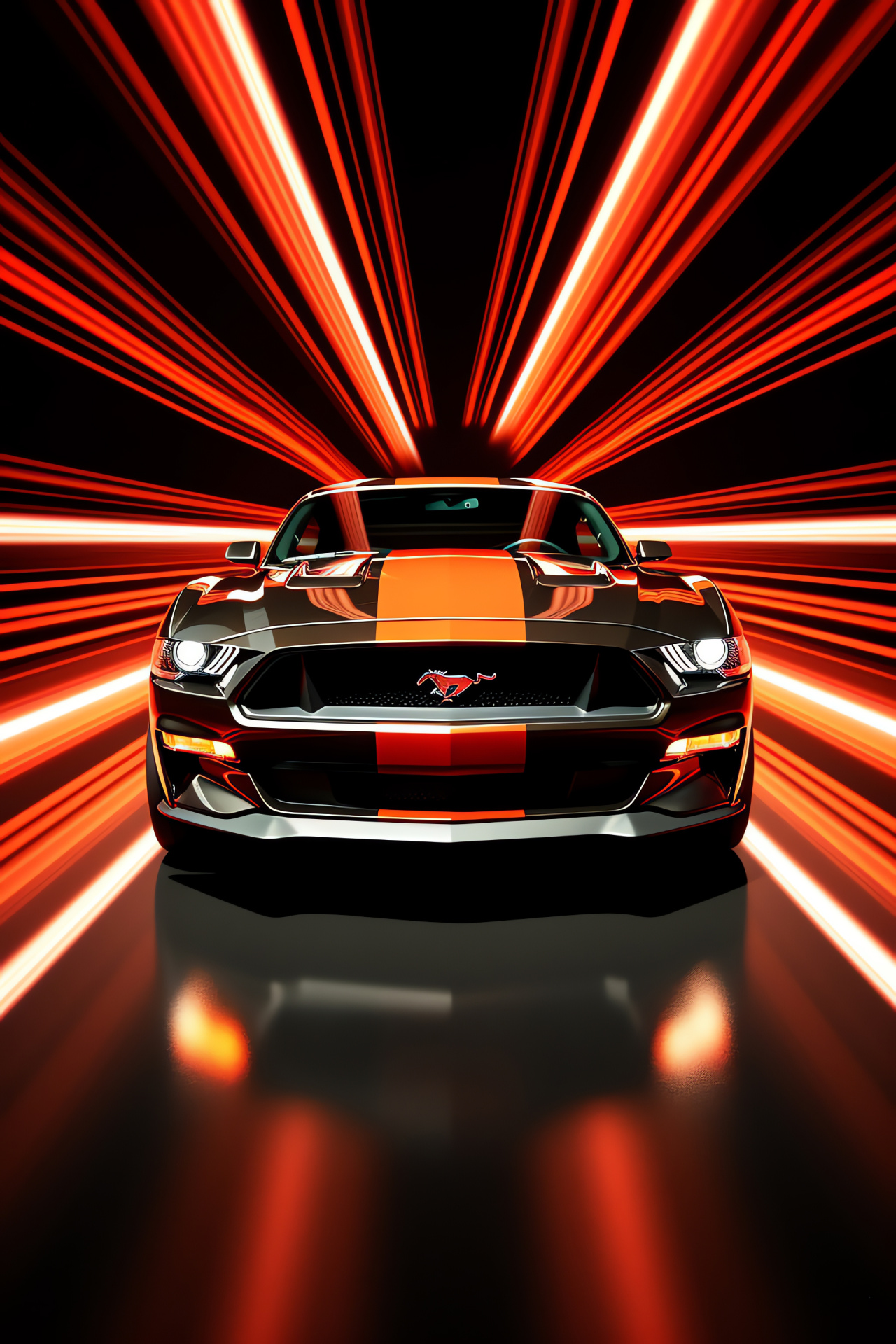 Mustang dynamic, Radiant silhouette, Wide framing, Mechanical beauty, Lively backdrop, HD Phone Wallpaper