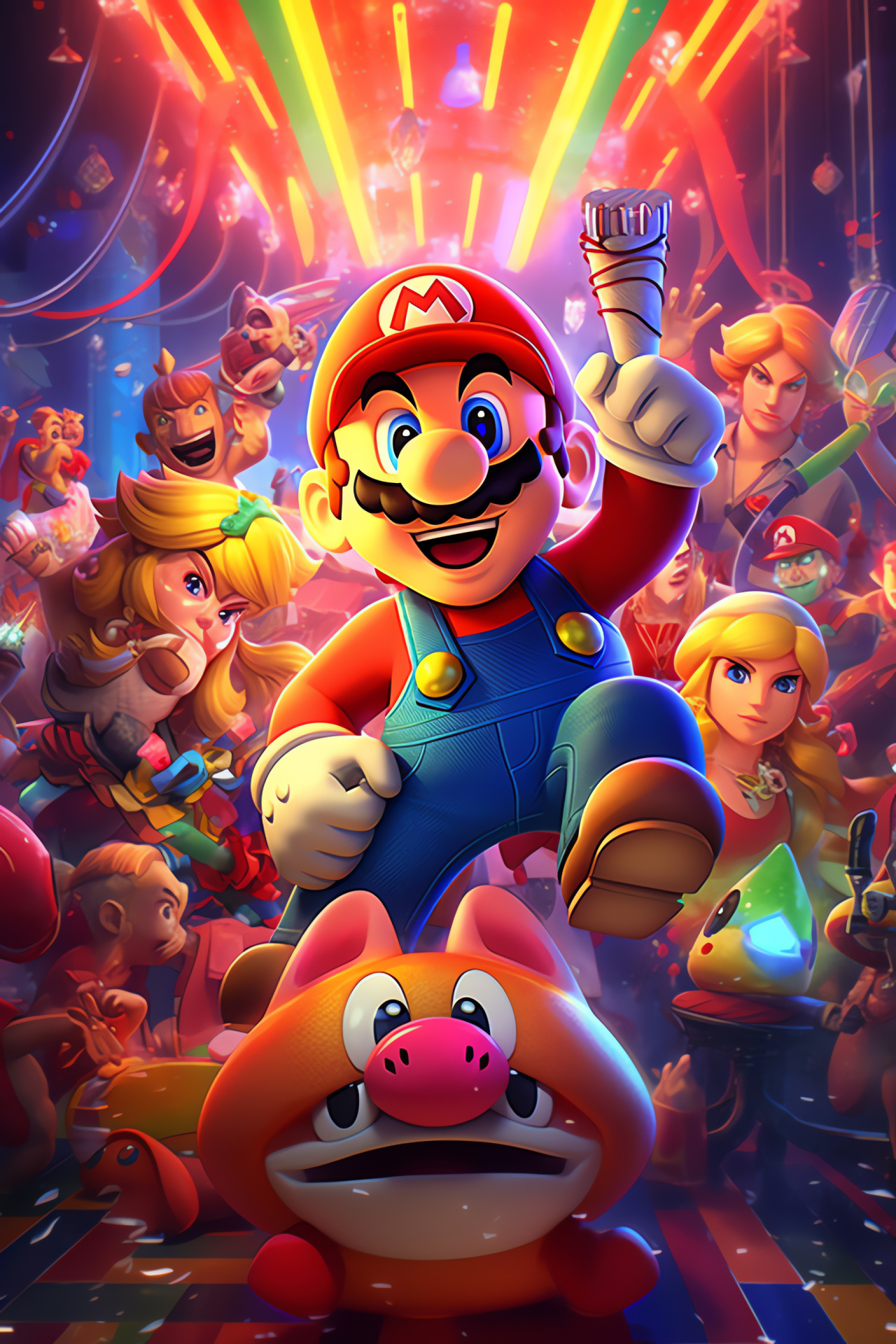 Celebration event, Super Mario, Hyrule warrior Link, Electric mouse Pikachu, Party atmosphere, HD Phone Image