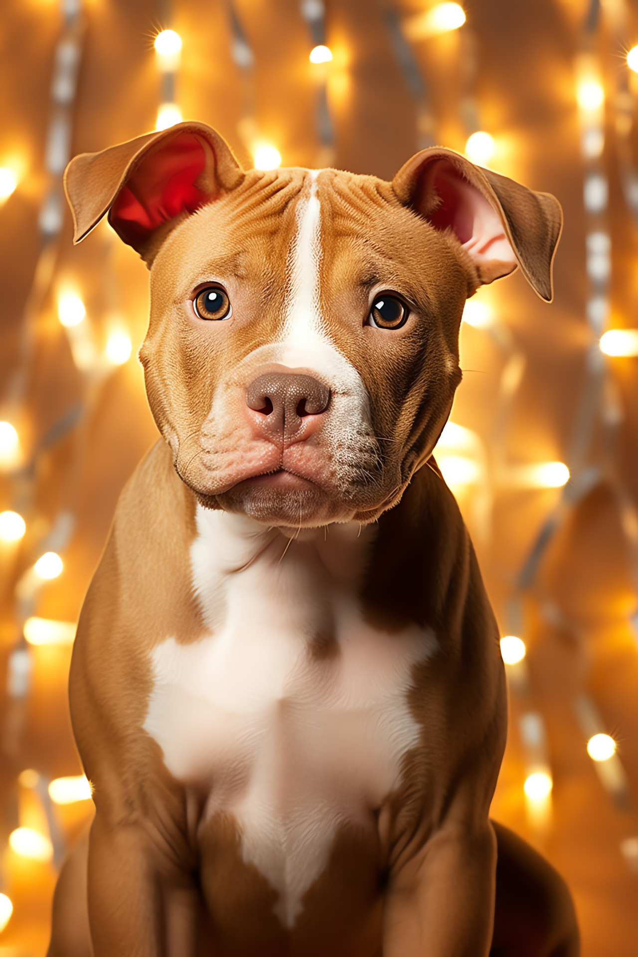 Puppy Pit Bull, playful young dog, pet with short fawn fur, canine with white chest patch, glowing backdrop, HD Phone Image