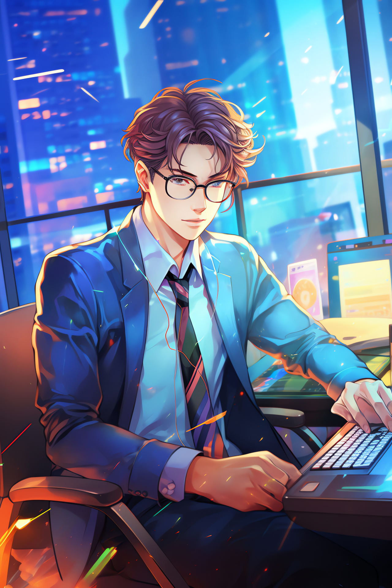 Jaehee Kang action, Mystic Messenger game, Executive clothing, Corporate setting, Interactive experience, HD Phone Wallpaper