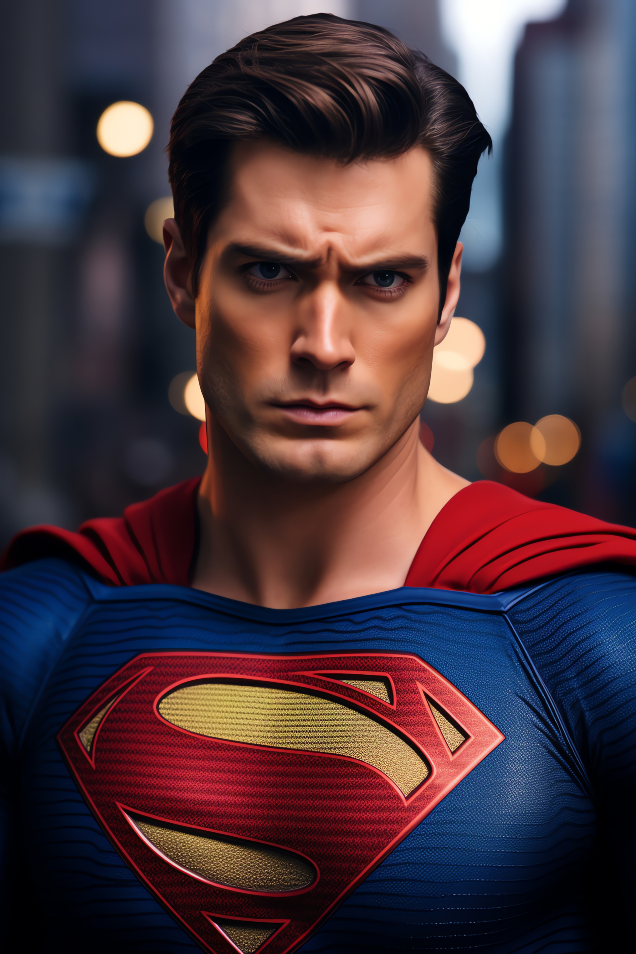 Superhero film genre, Iconic Superman costume, Lustrous insignia, Superman's vigilance, City defender, HD Phone Image