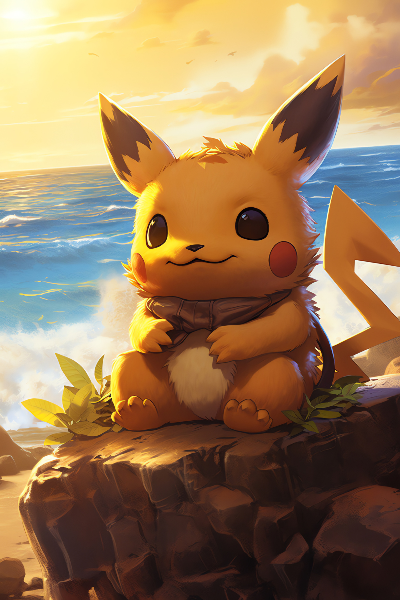 Pokmon in nature, Tropical locale, Dusk serenity, Amber glint, Island environment, HD Phone Wallpaper