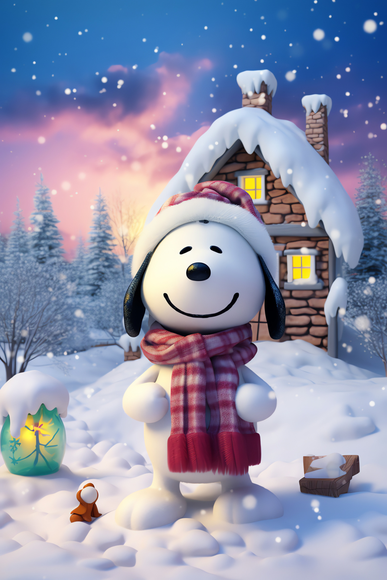 Christmas comic strip, Snoopy festive cheer, Woodstock constructing snowman, snowy garment, winter precipitation, HD Phone Image