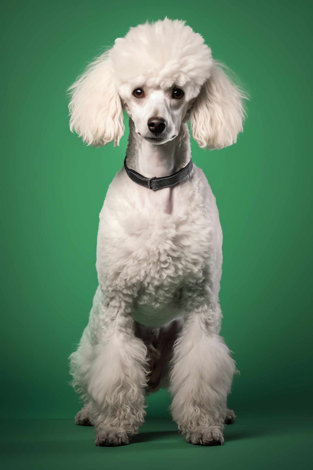 Statuesque cream Poodle, fluffy coat, verdant-eyed, posed against two-toned backdrop, HD Phone Wallpaper