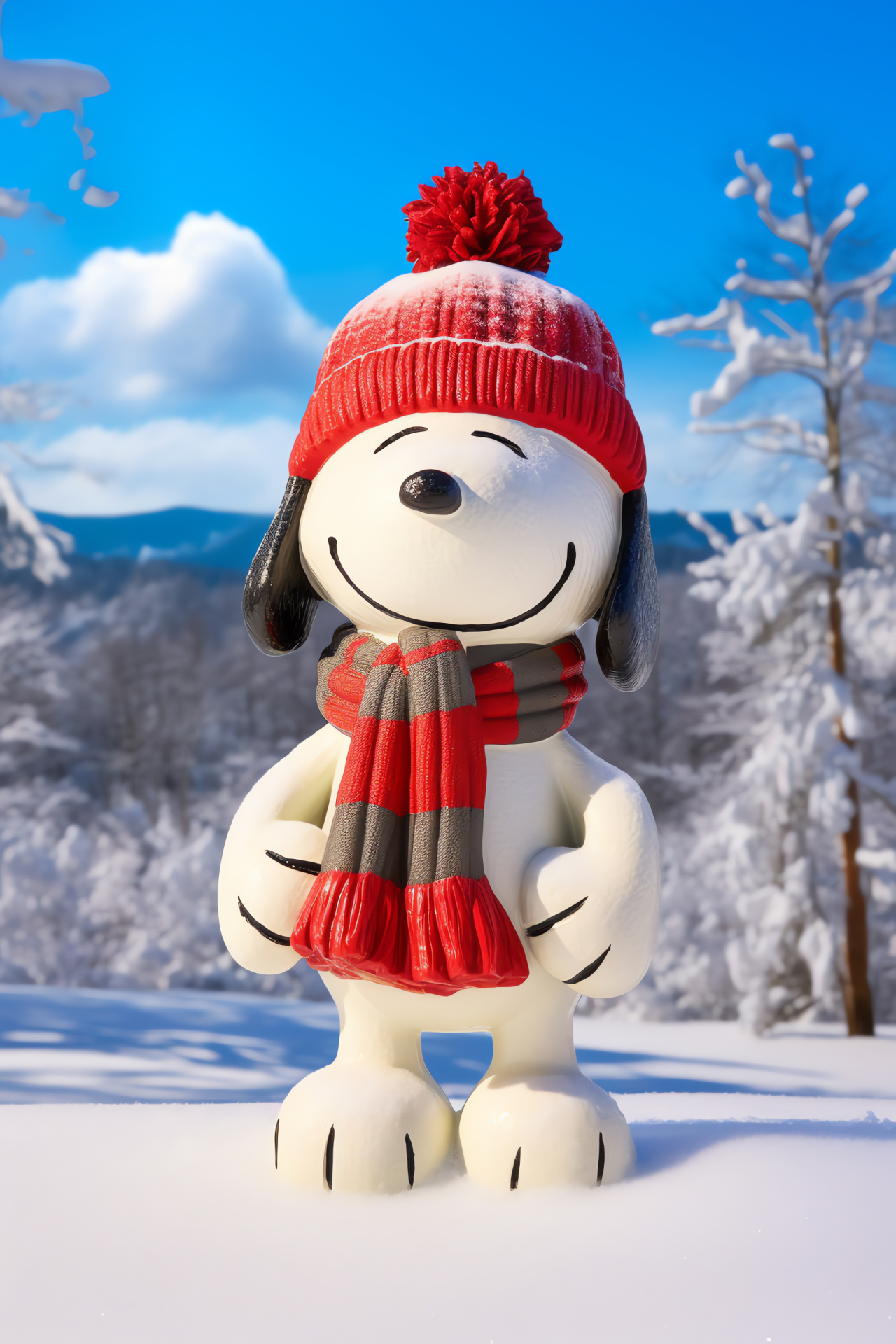 Snoopy Christmas theme, Charlie Brown's pet beagle, Winter holiday scene, Morning festivities, Snowy setting, HD Phone Wallpaper