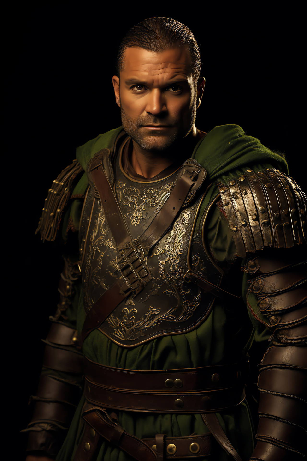 Villain Ashur, Gladiator drama, Treacherous role, Green theme, Tactical armor, HD Phone Image