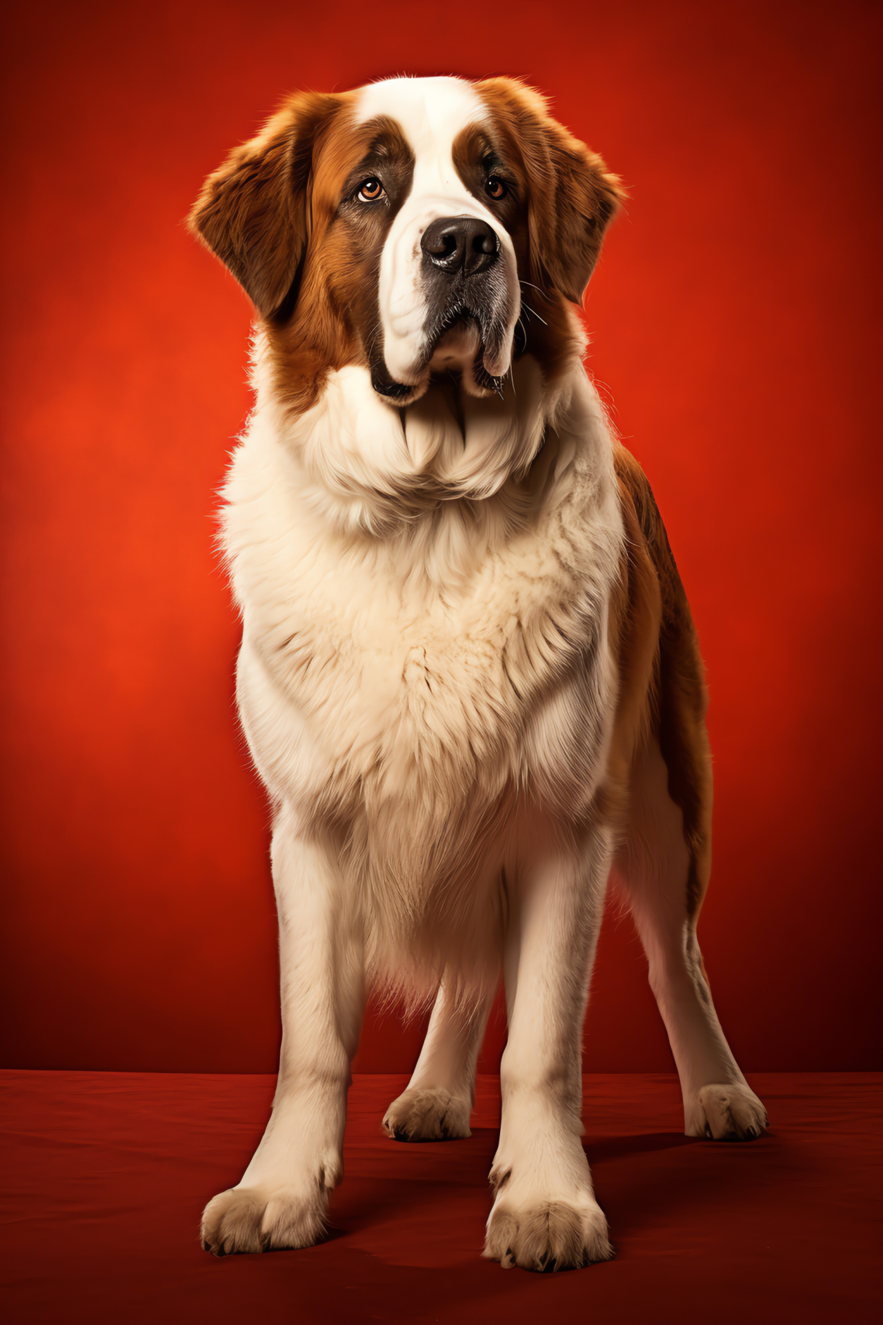 Saintly canine, affectionate brown eyes, furry pet contrasts, mountain rescue dog, prominent pet pose, HD Phone Wallpaper