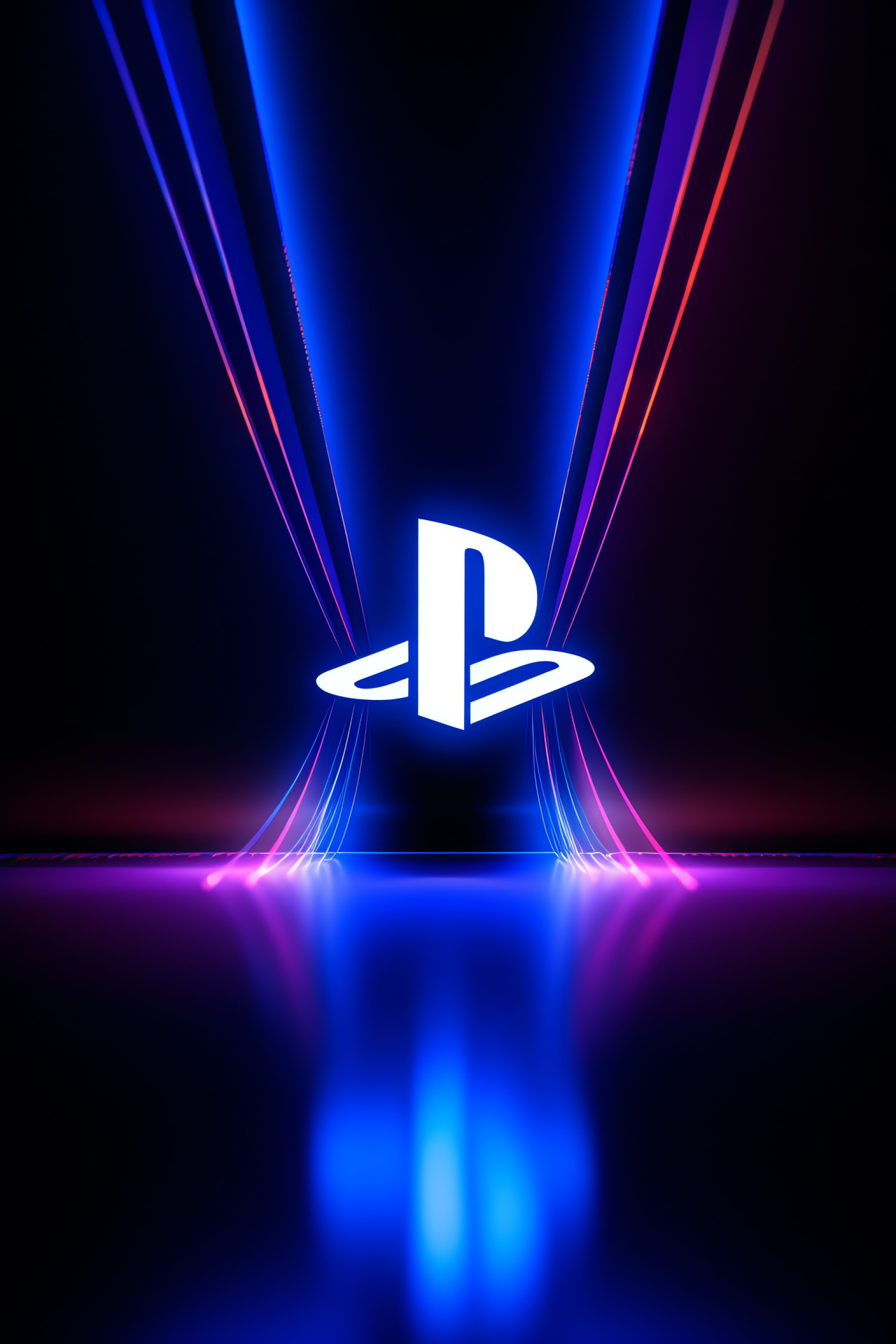 PlayStation 4 mark, stark contrast background, cool blue light, warm orange accents, Illuminated contours, HD Phone Wallpaper