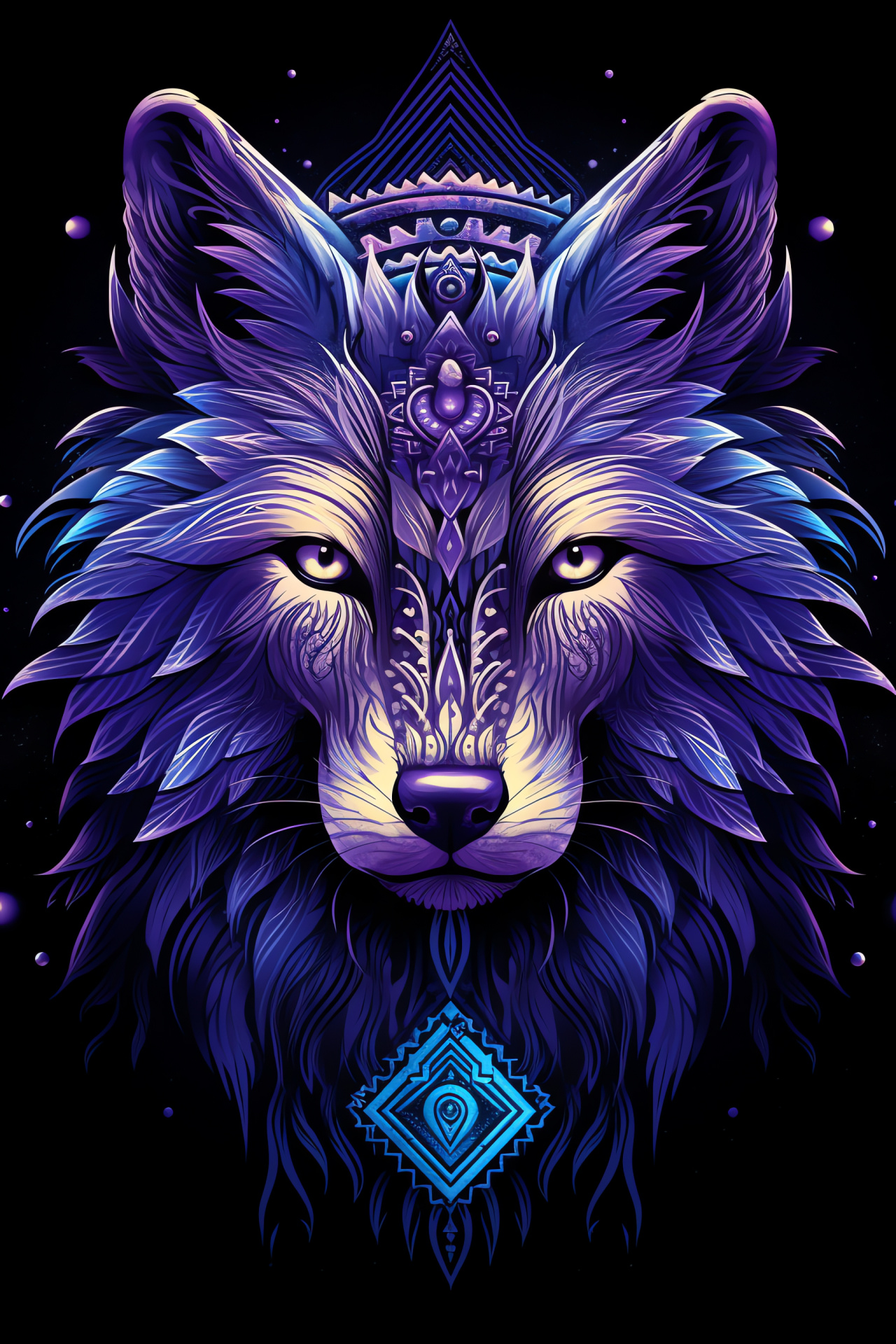 Tribal Lupine, magical glare, nocturnal coat, ornamental designs, mystical ambiance, HD Phone Image