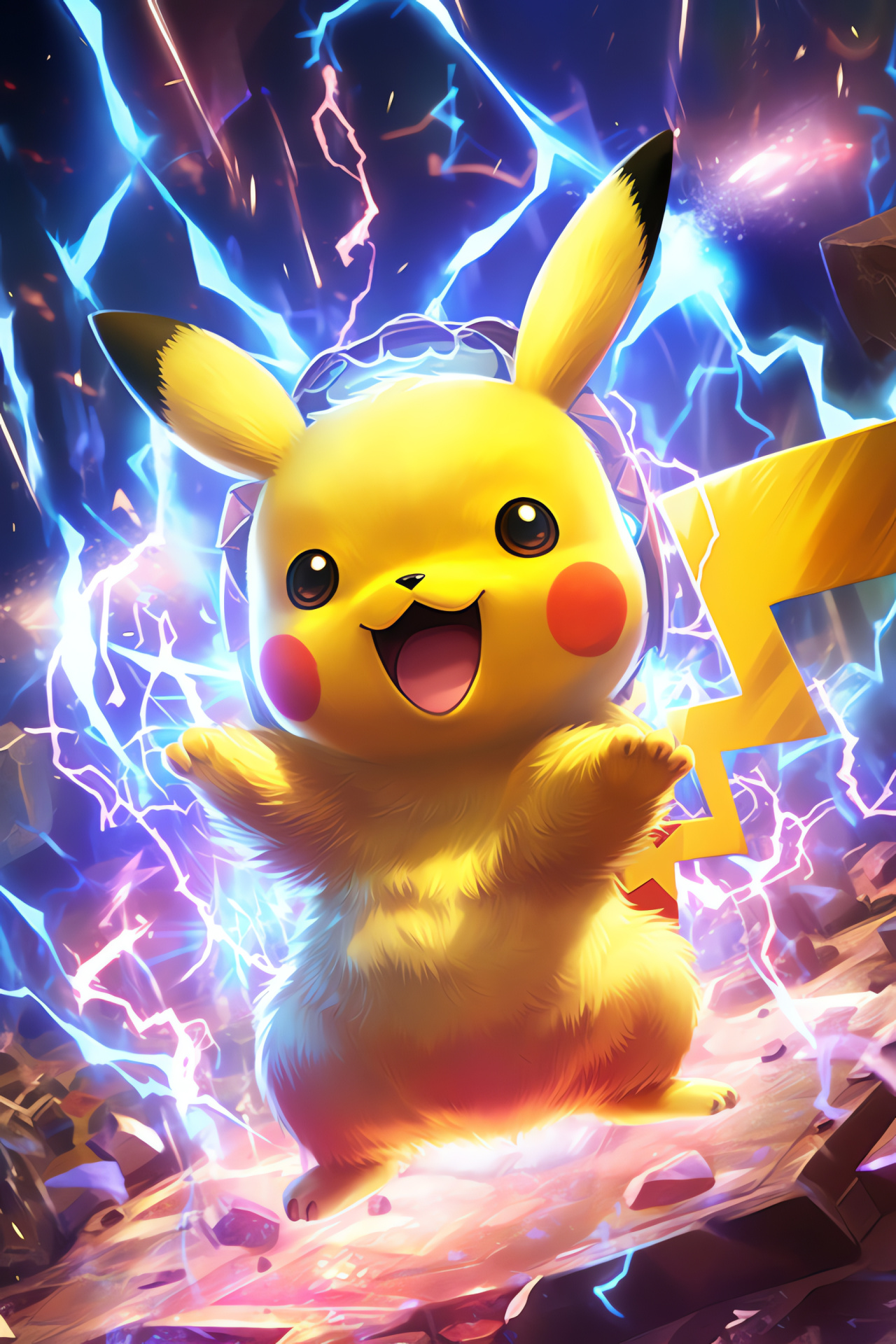 Anime battle, Pikachu, Electric shockwave, High-velocity impact, Static discharge, HD Phone Image