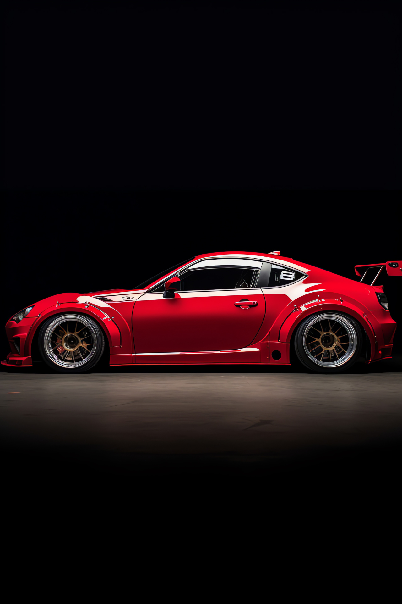 Scion FR-S Rocket Bunny, automotive photography, red shade, black background, detailed side view, HD Phone Wallpaper