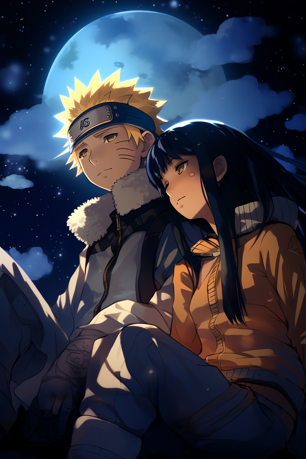 Naruto and Hinata, Intimate illustration, Celestial view, Anime night, Stargazing romance, HD Phone Wallpaper