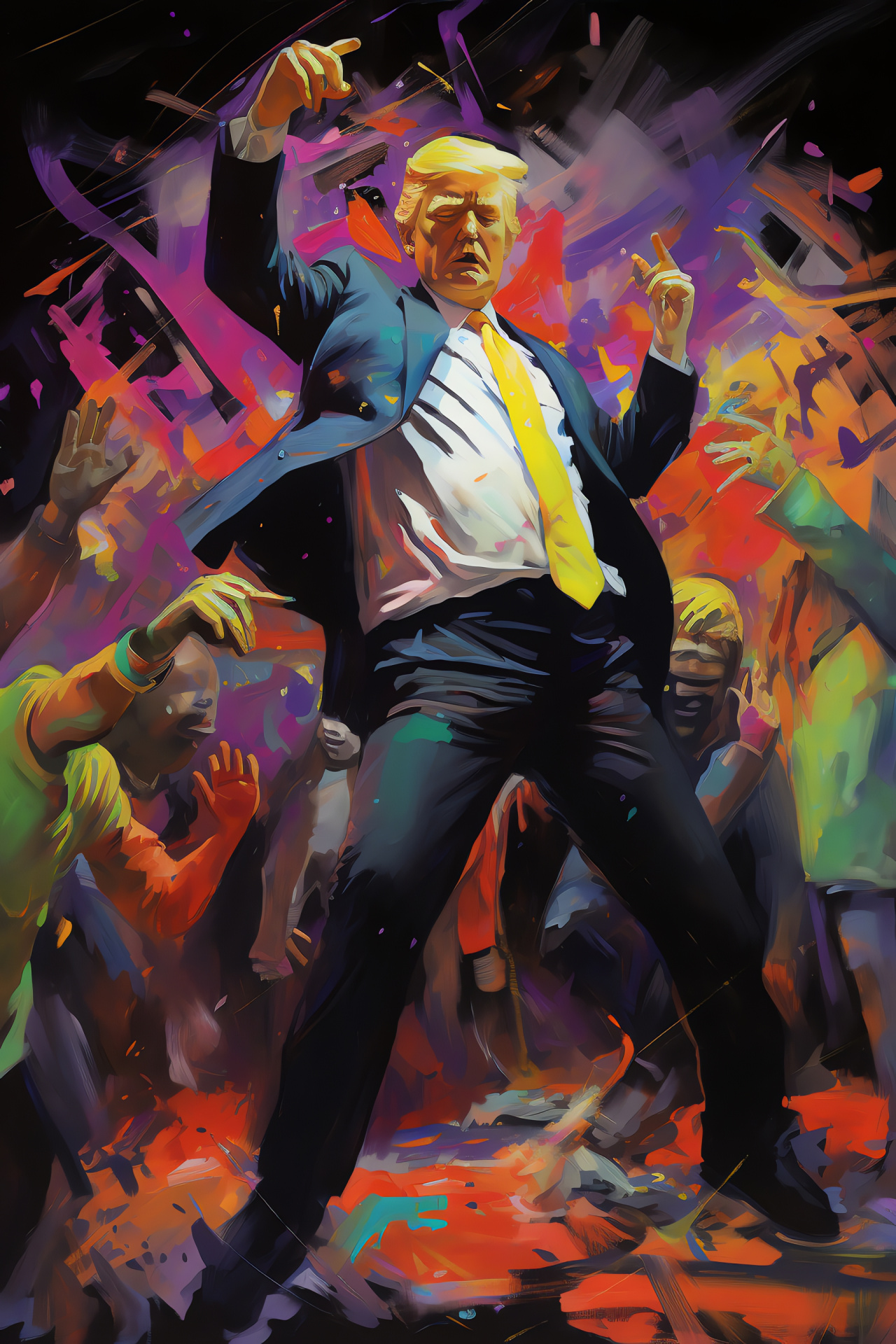 Donald Trump, Festive atmosphere, Nightlife setting, Urban art, Dynamic energy, HD Phone Wallpaper