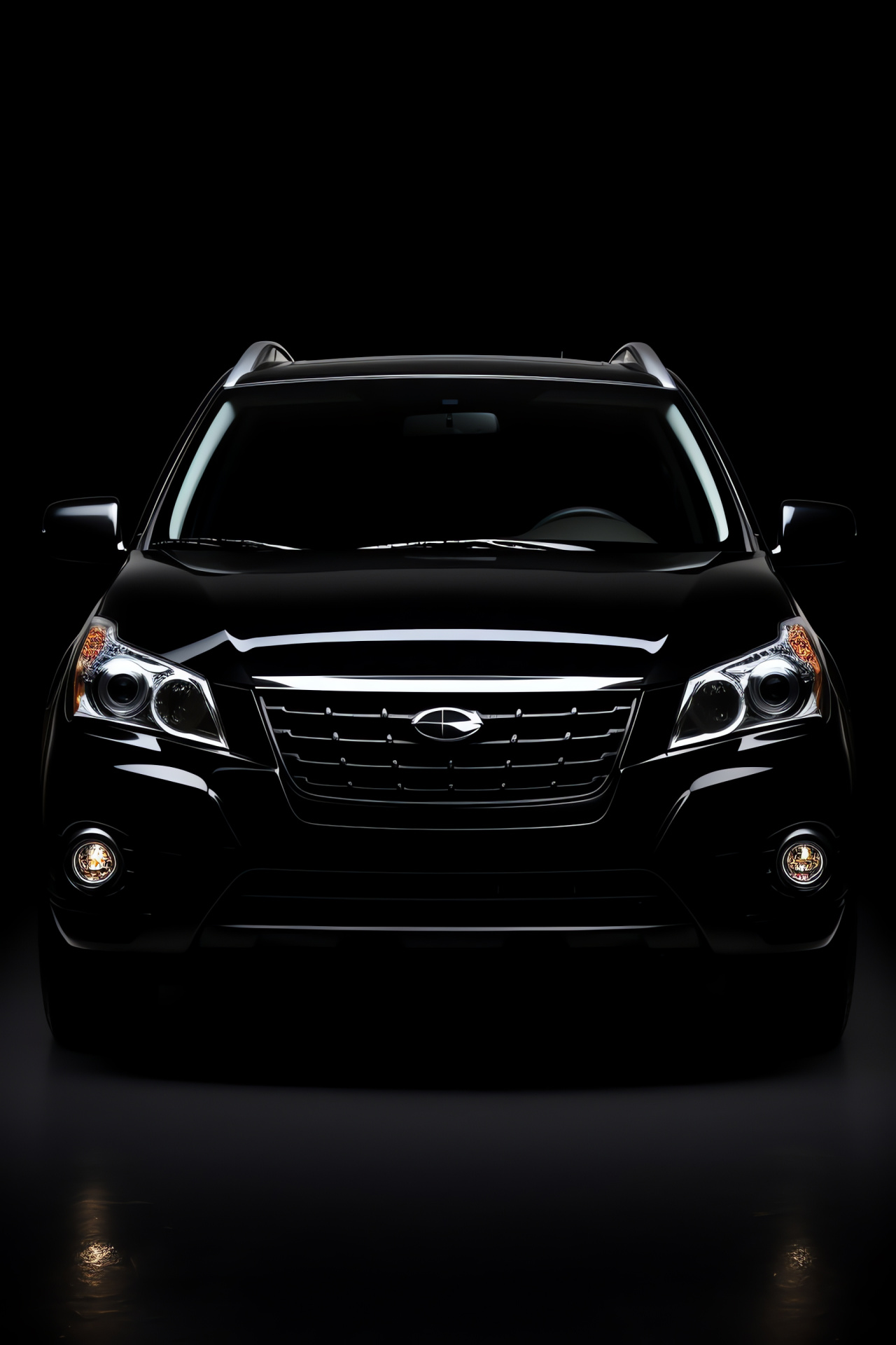 Subaru Tribeca model, wide stance presentation, monochromatic black scene, HD Phone Image