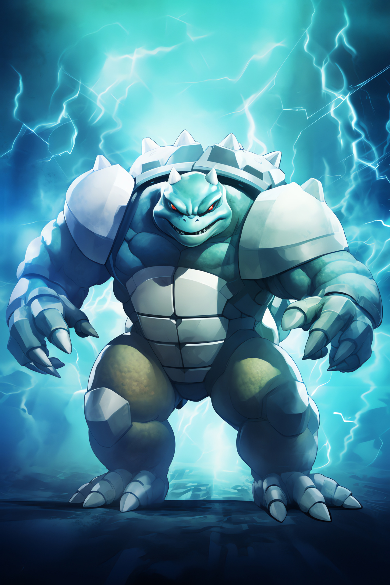 Blastoise stance, Water-type, powerful shell, Blastoise's combat, aquatic creature, HD Phone Image