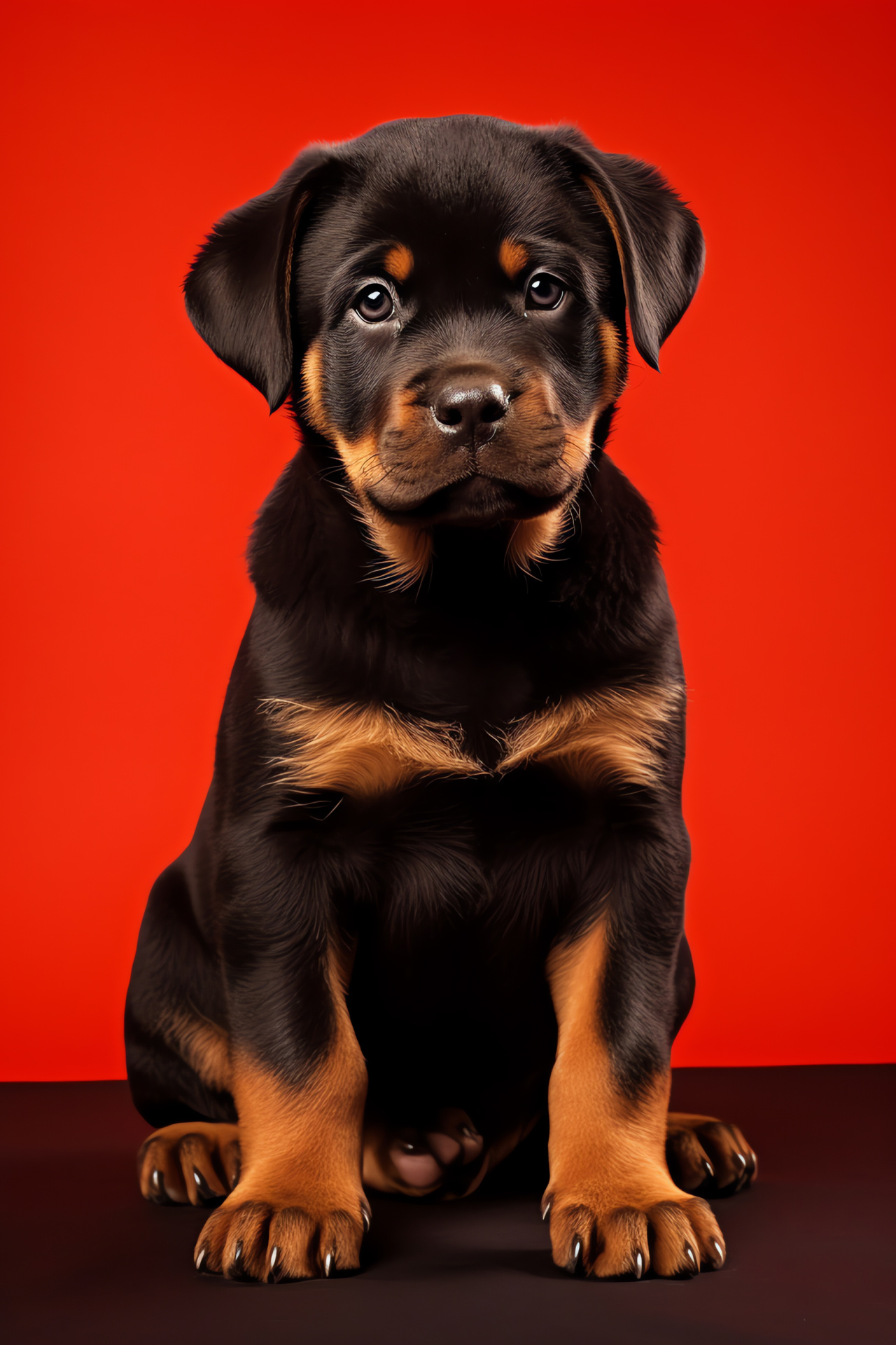 Rottweiler pup, black canine coat, brown canine markings, canine regal posture, puppy soulful gaze, HD Phone Wallpaper