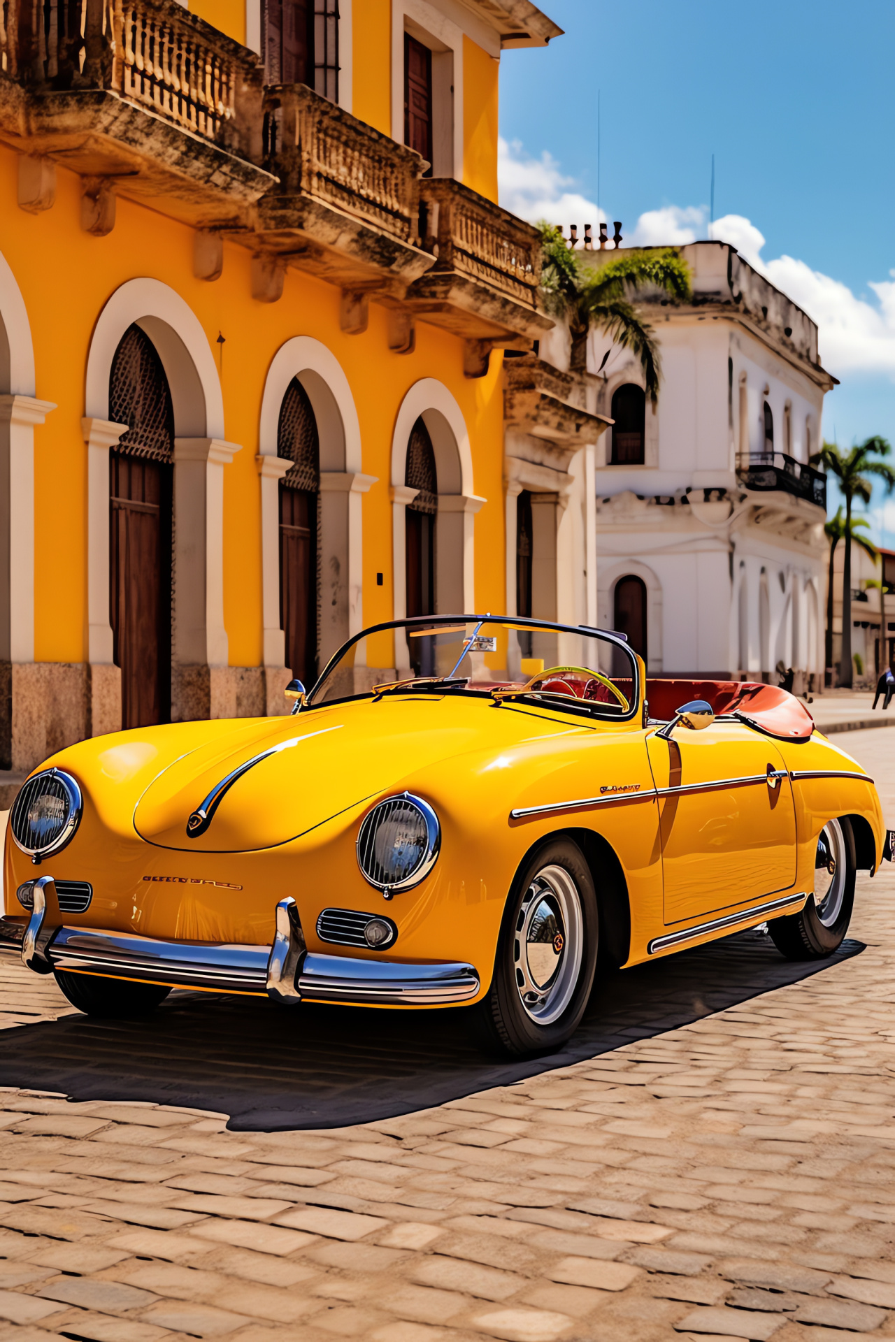 Havana Porsche 356 portrait, Yellow Speedster, Cuban car scene, Malecon views, Vintage collection, HD Phone Image