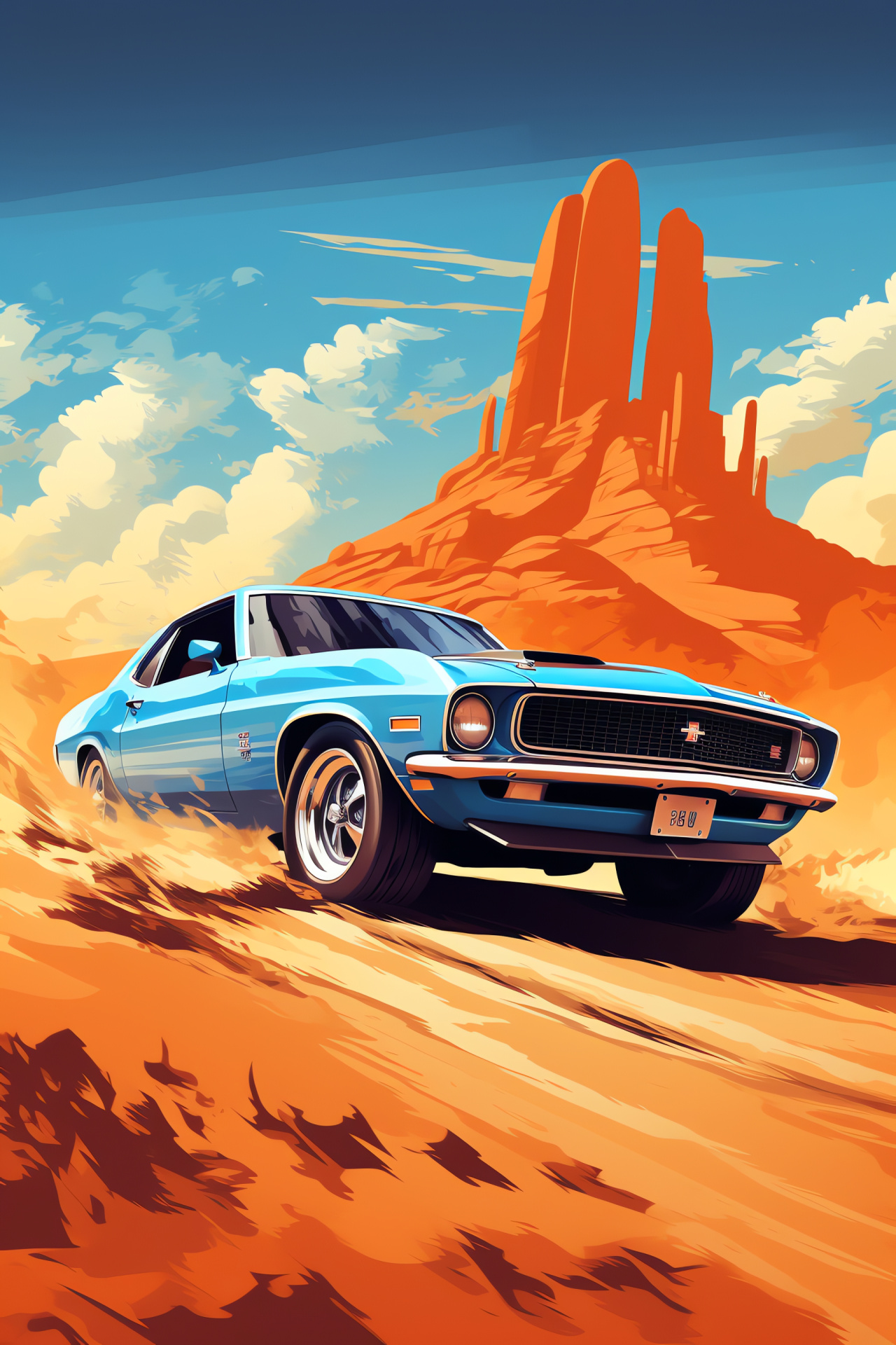 Muscle Car, Desert scene, Automotive prowess, Sandy terrain, Mechanical beast, HD Phone Image