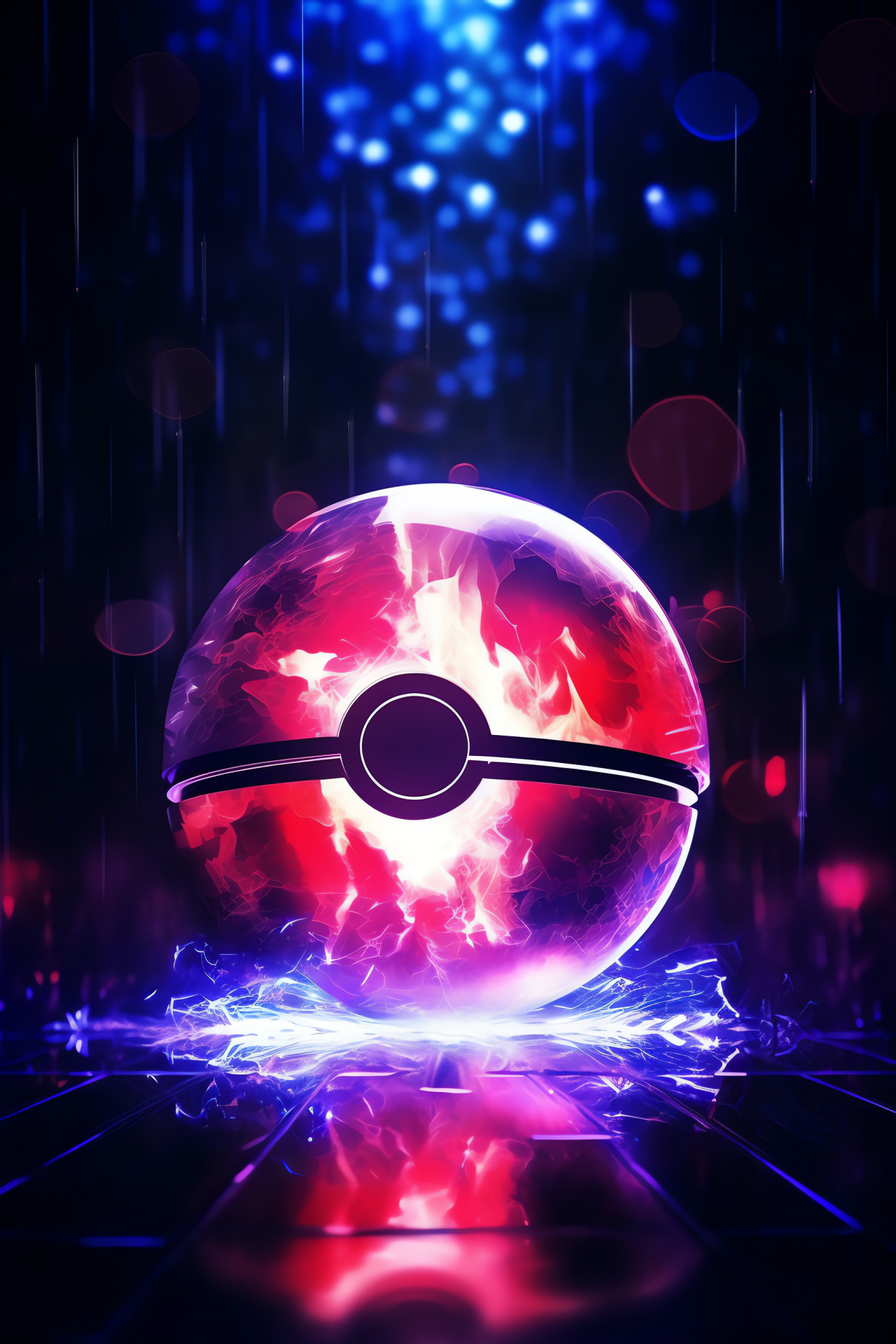 Vivid Legendary Pokemon, Neon spectacle, Luminous art effect, Science fiction setting, Cosmic theme, HD Phone Image