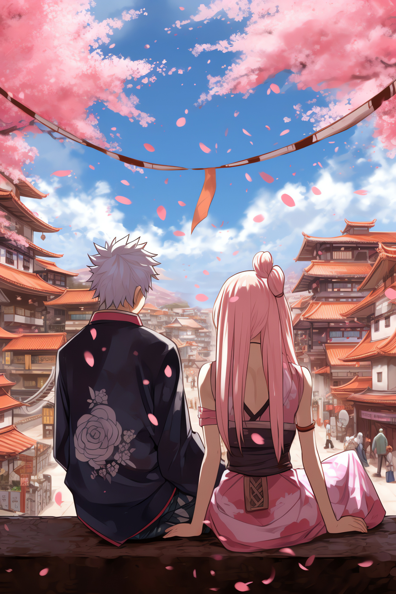 Anime scenery, Naruto Uzumaki, Sakura Haruno, pastoral festival, Sakura's pink strands, HD Phone Wallpaper