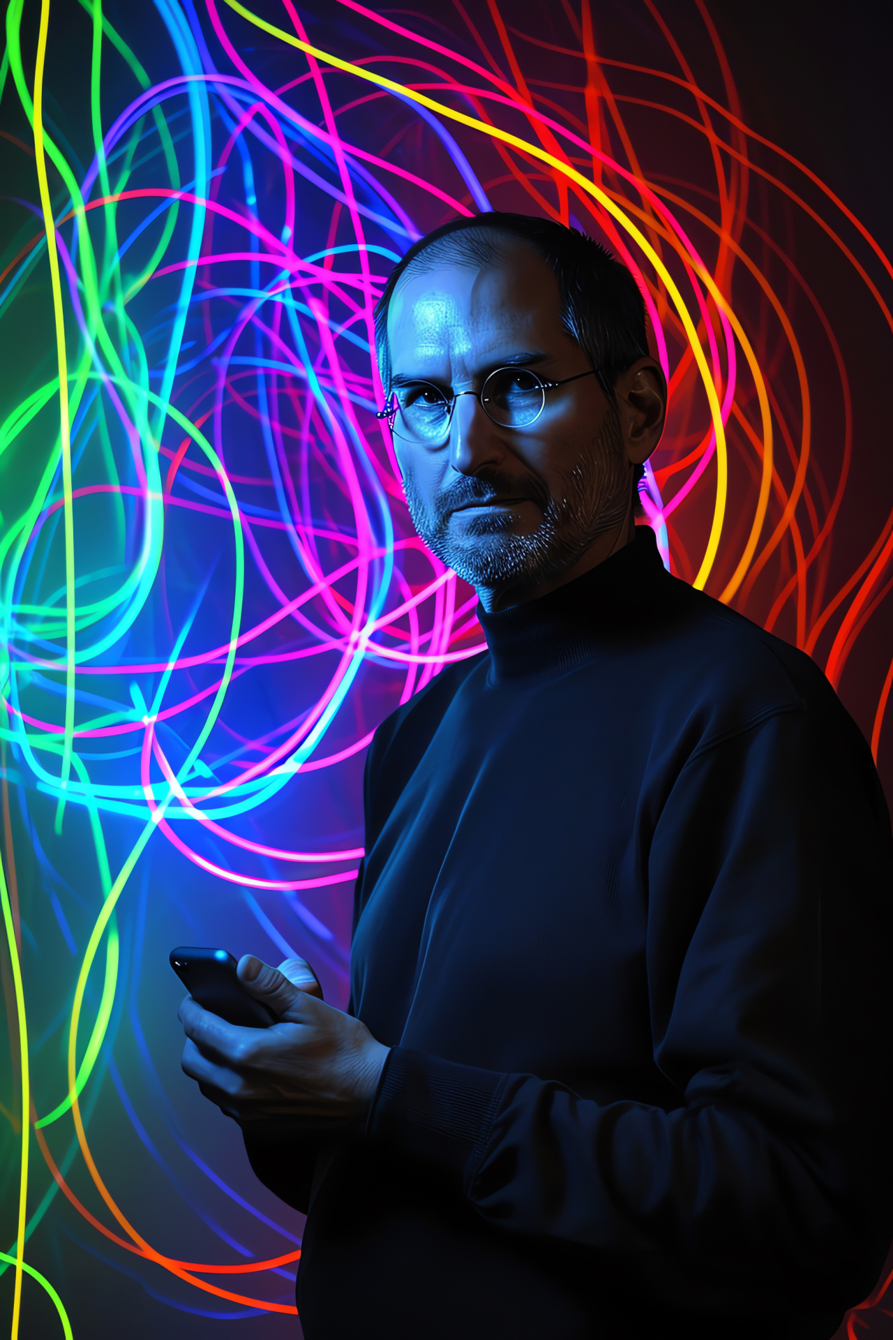 Tech leader Steve Jobs, influential figure, welcoming grin, forward-thinking, driven executive, HD Phone Wallpaper