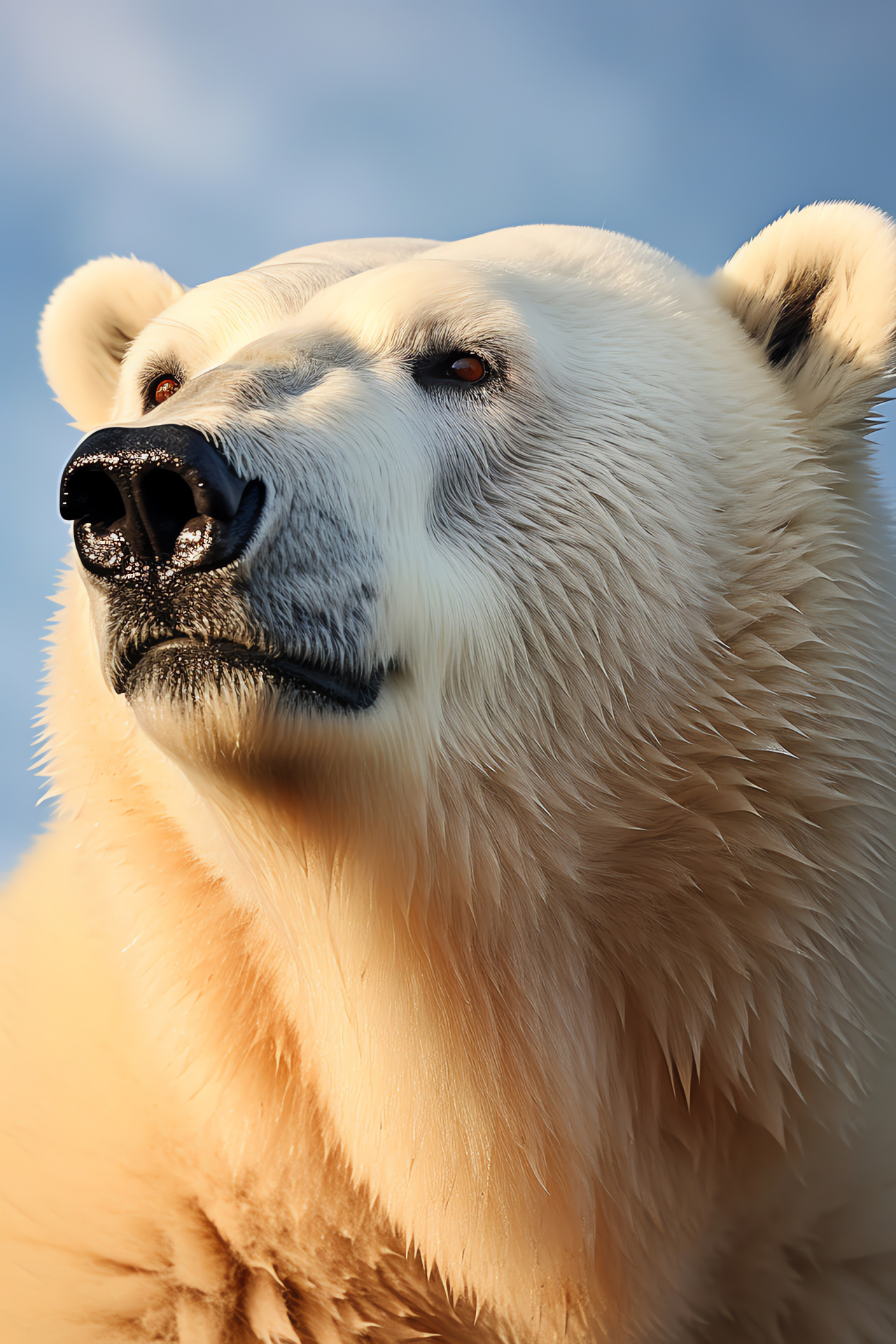 Curious Arctic bear, Close encounter, White-grey bear fur, Polar Bear expression, Unique scenery blend, HD Phone Image