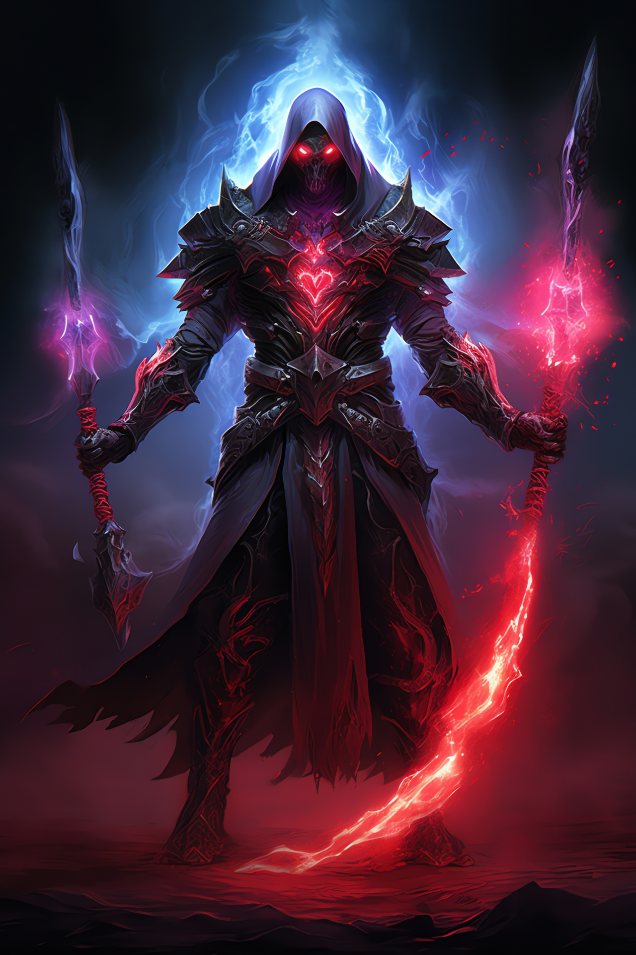 Necromancer persona Malachi, Crimson eye intensity, Towering character presence, Dominating in-game posture, Mystic authority, HD Phone Image